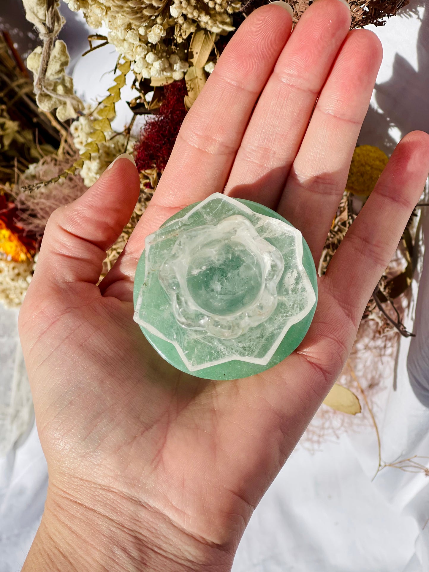 Clear Quartz / Green Aventurine Lotus