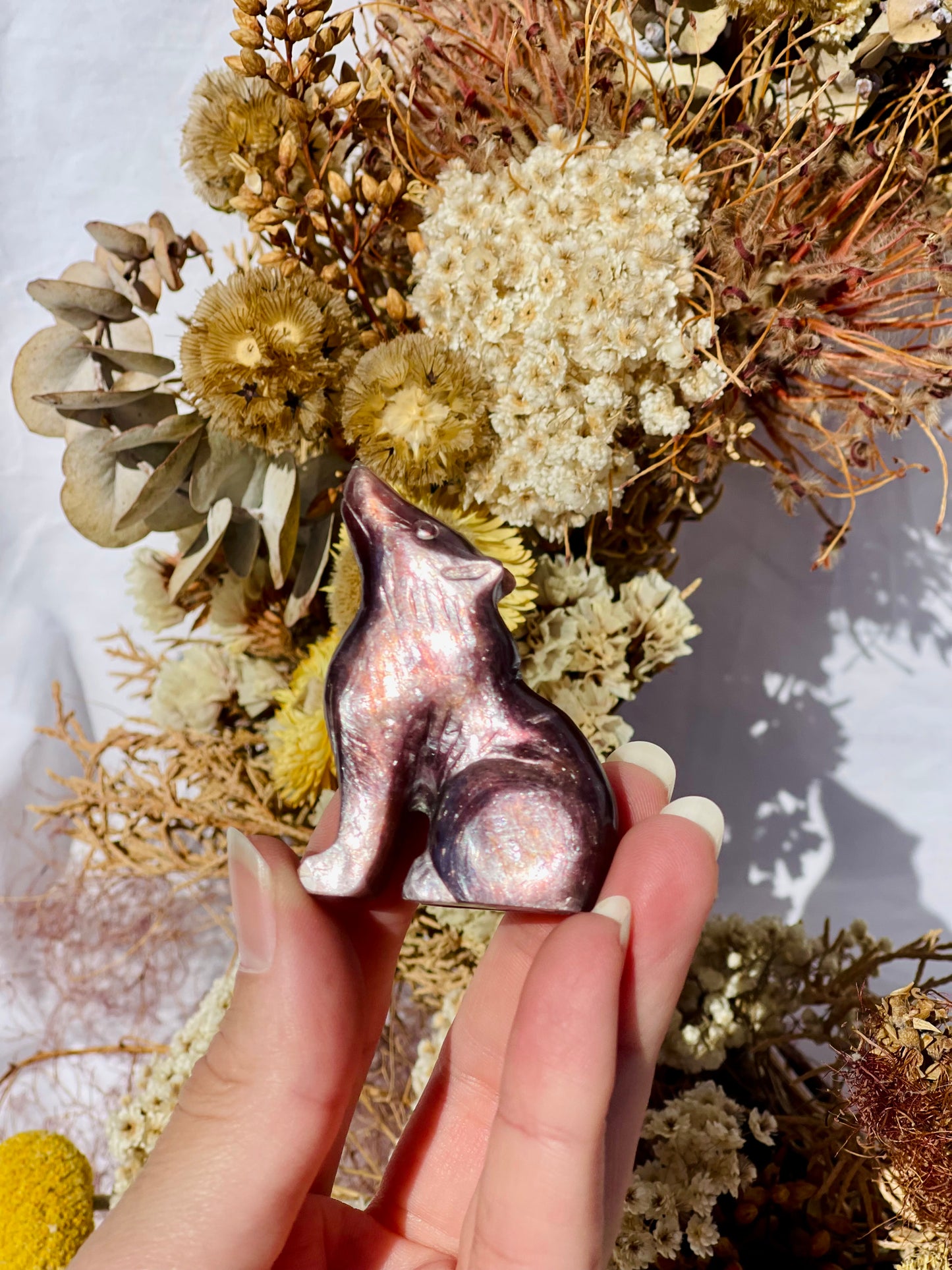 Gem Lepidolite Wolf