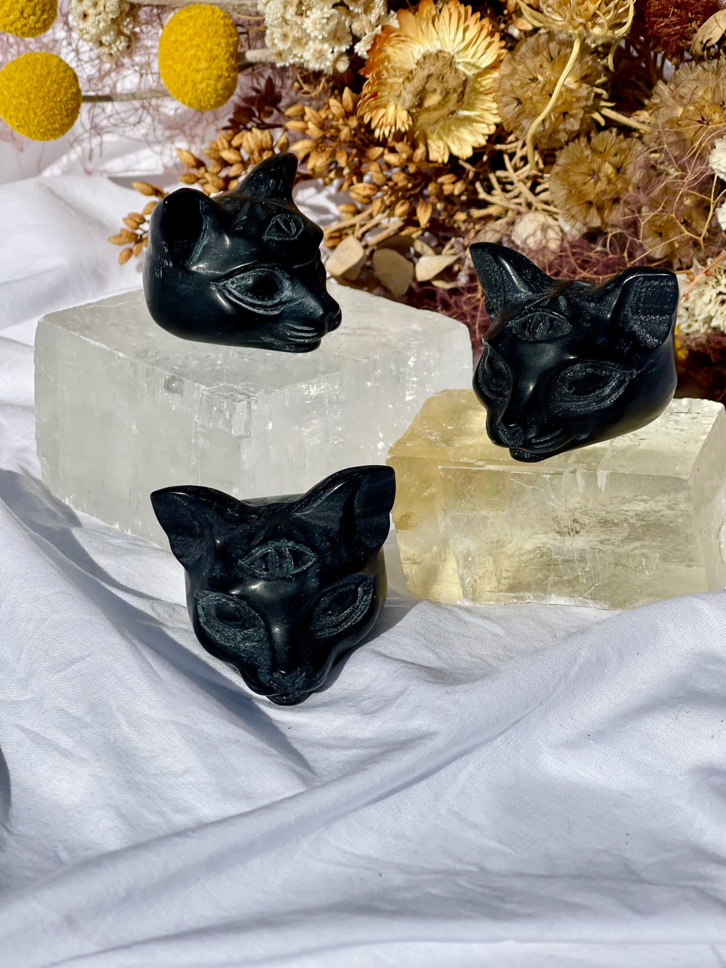 Black Obsidian Cat Head