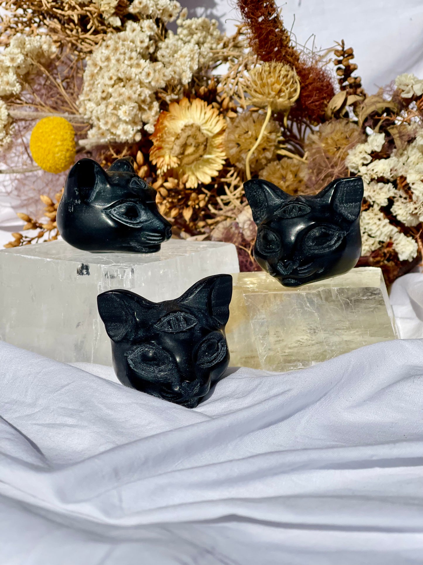 Black Obsidian Cat Head