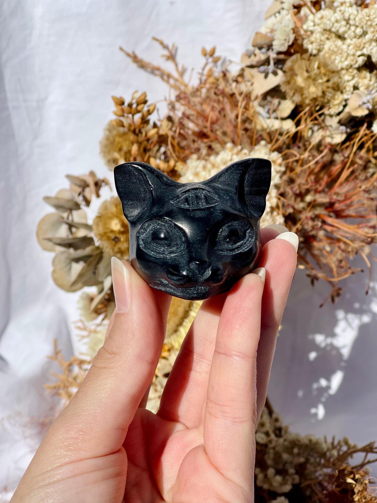 Black Obsidian Cat Head
