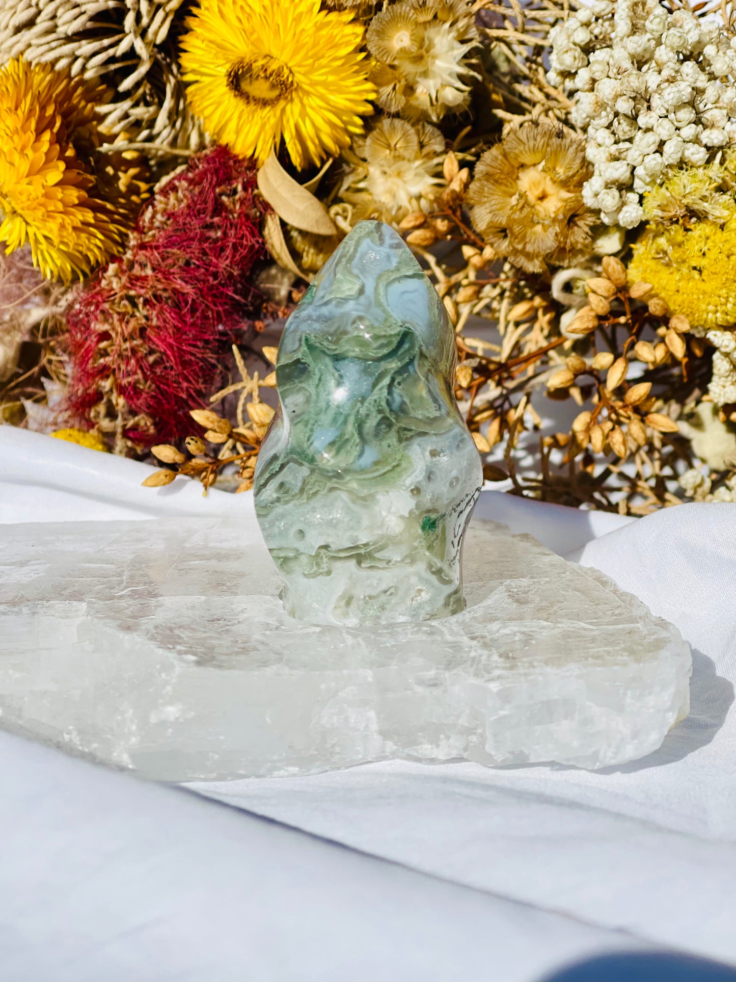 Green Moss Agate Flame D