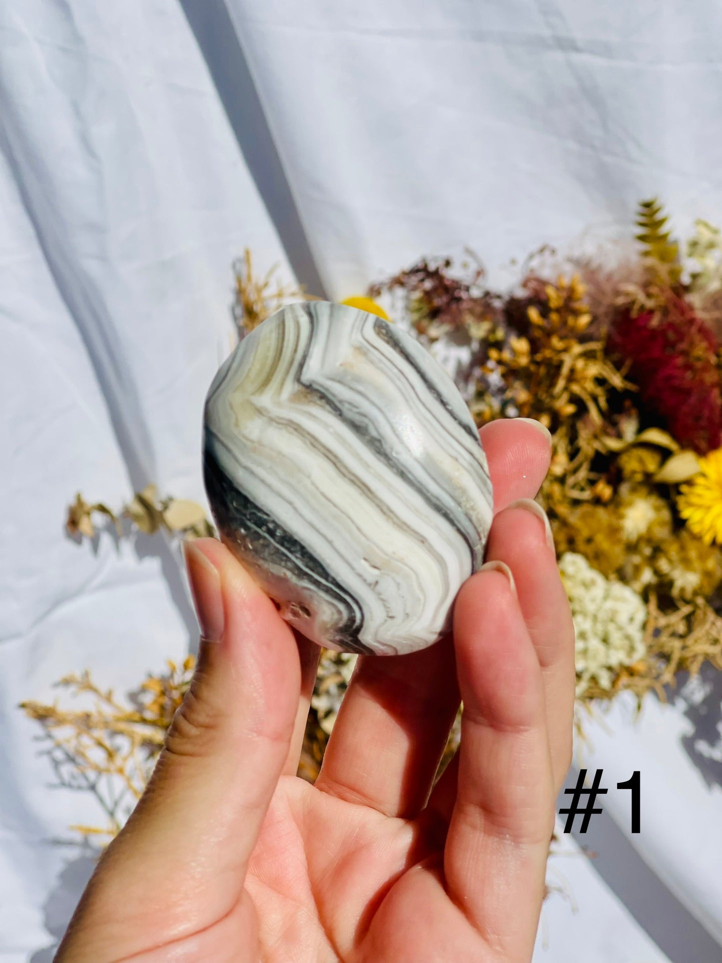 Yellow Zebra Calcite Palmstone