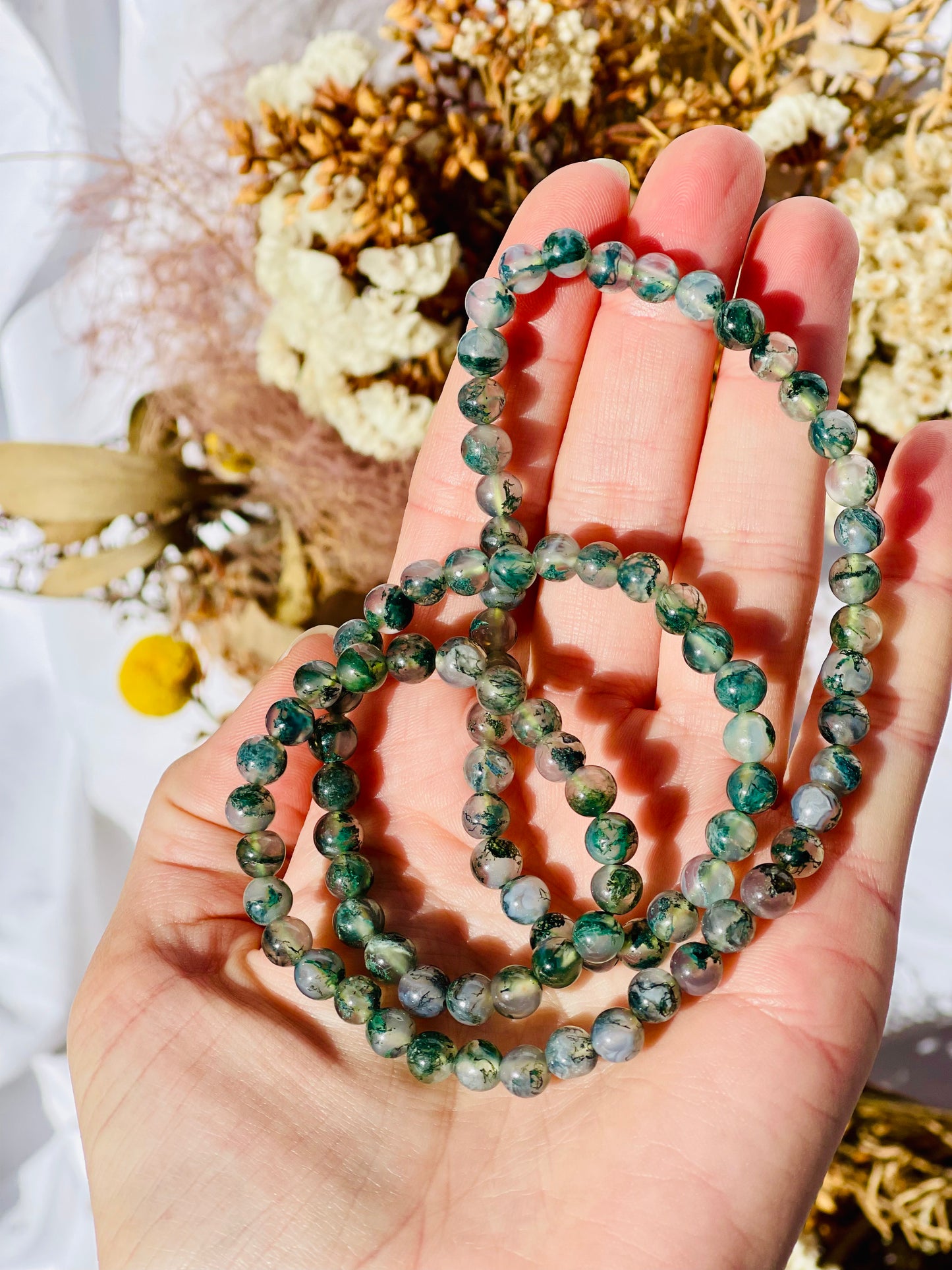 Clear Moss Agate Wrap Bracelet