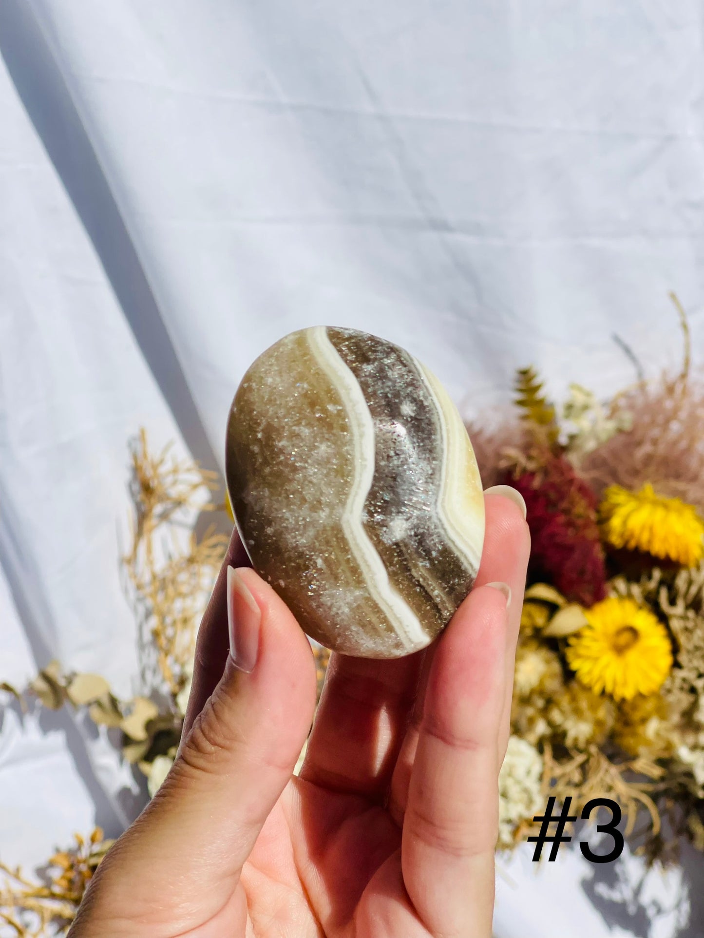 Yellow Zebra Calcite Palmstone