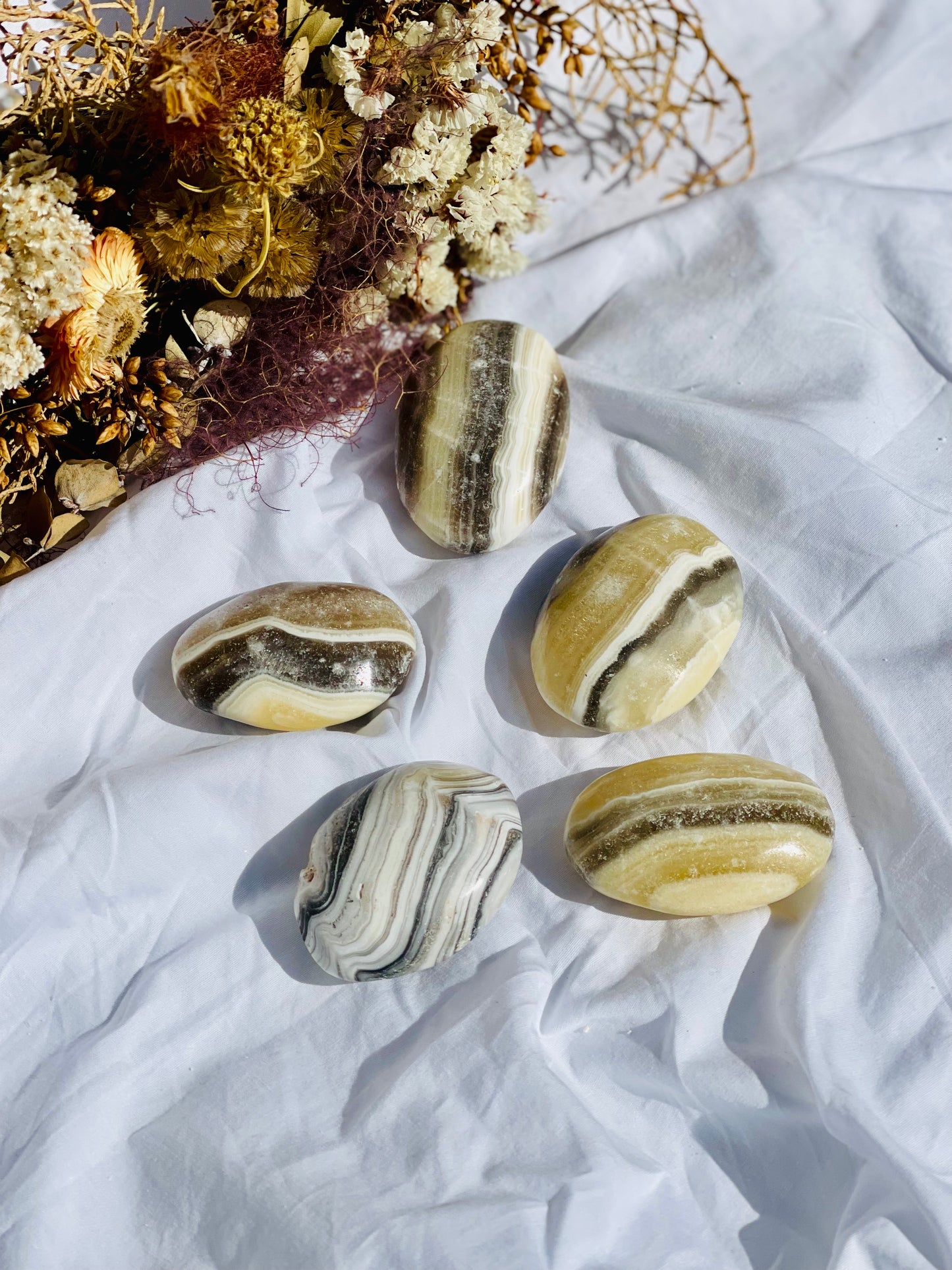 Yellow Zebra Calcite Palmstone