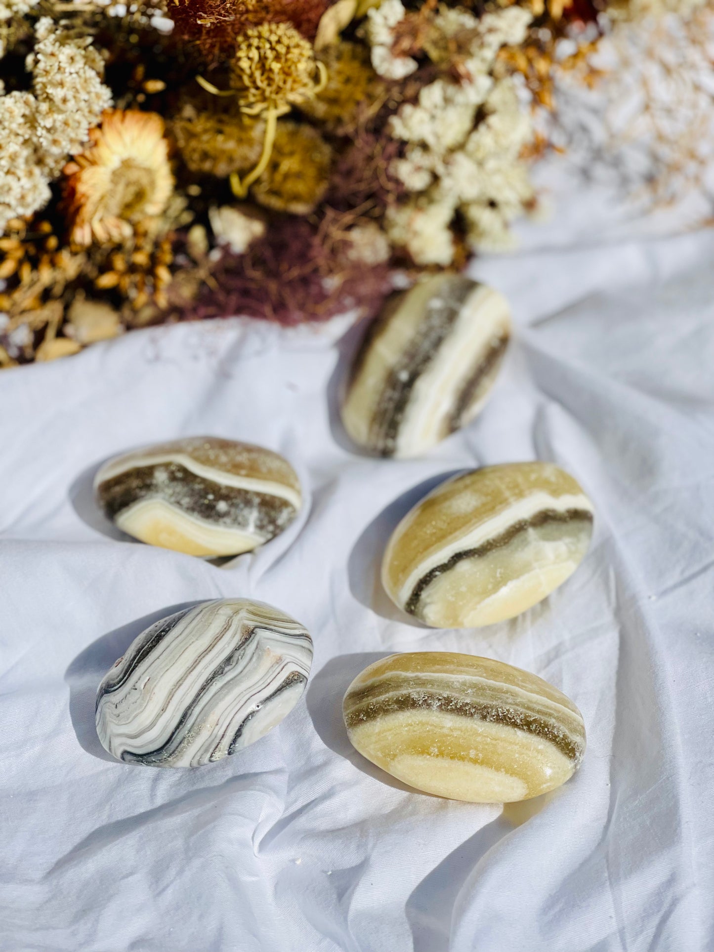 Yellow Zebra Calcite Palmstone