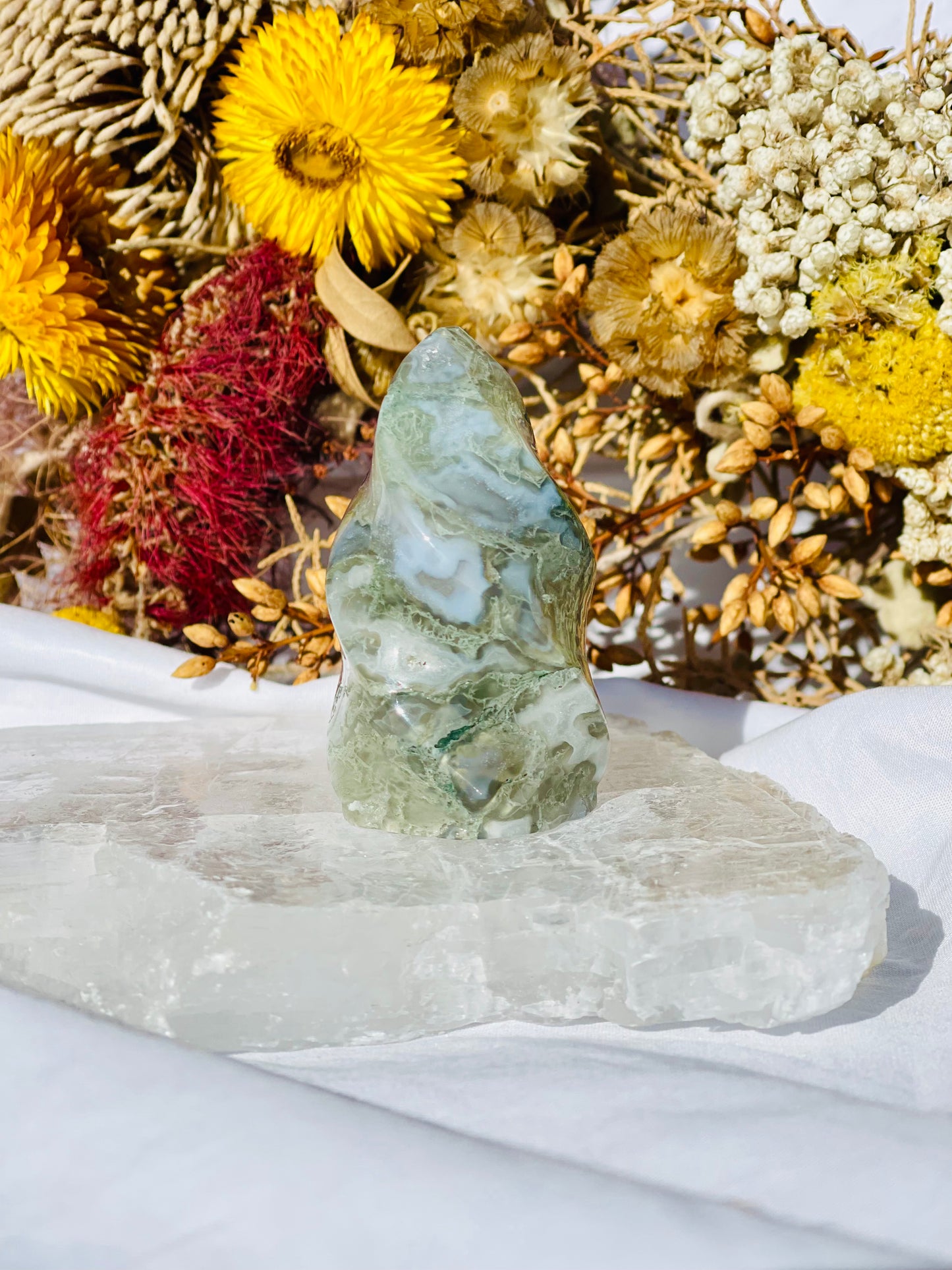 Green Moss Agate Flame D