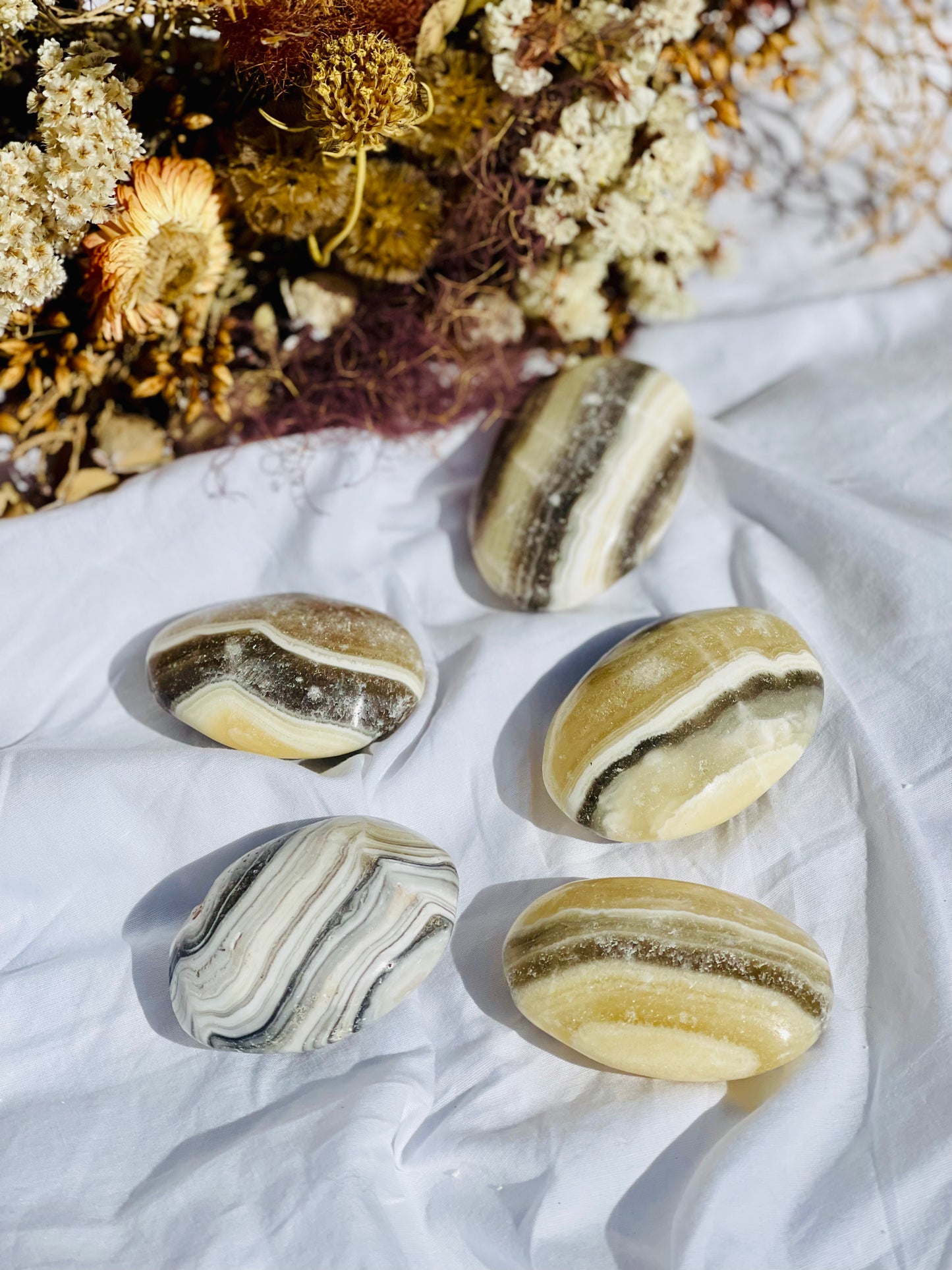 Yellow Zebra Calcite Palmstone