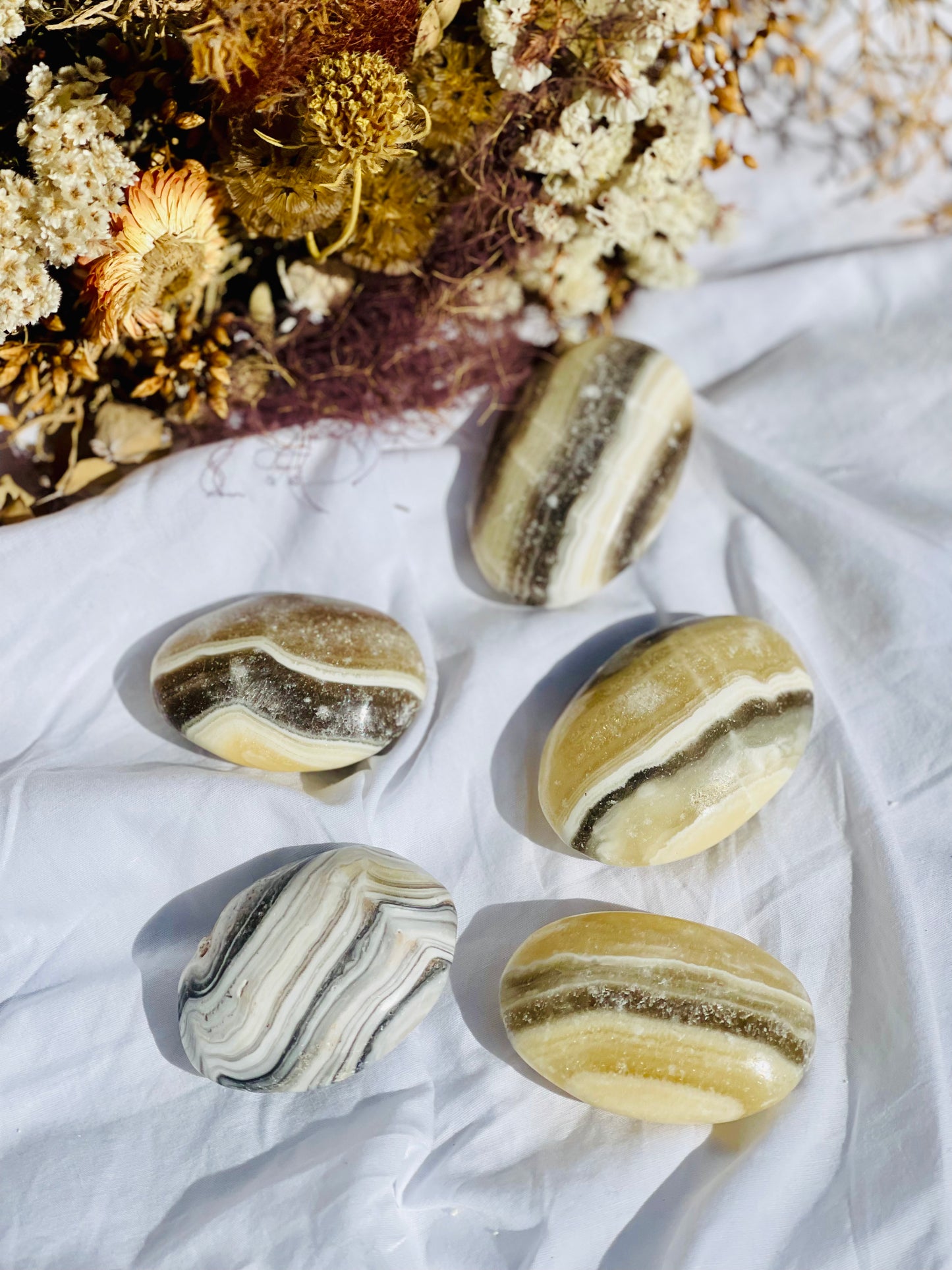 Yellow Zebra Calcite Palmstone
