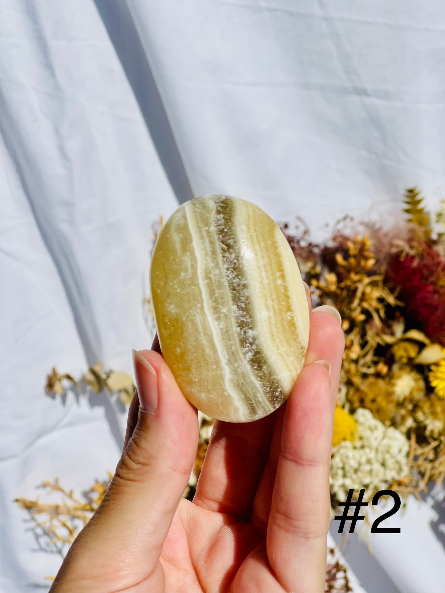 Yellow Zebra Calcite Palmstone