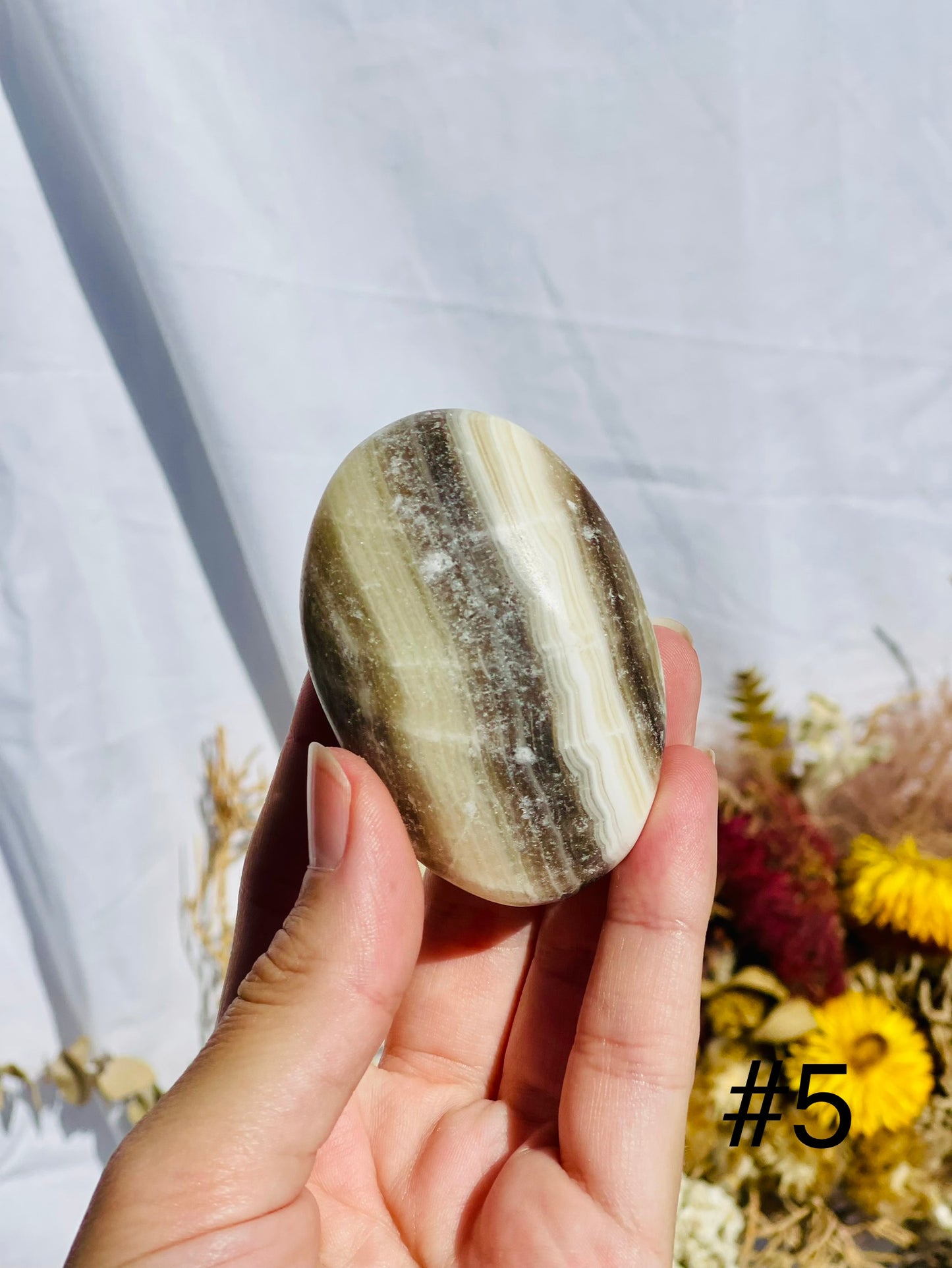 Yellow Zebra Calcite Palmstone