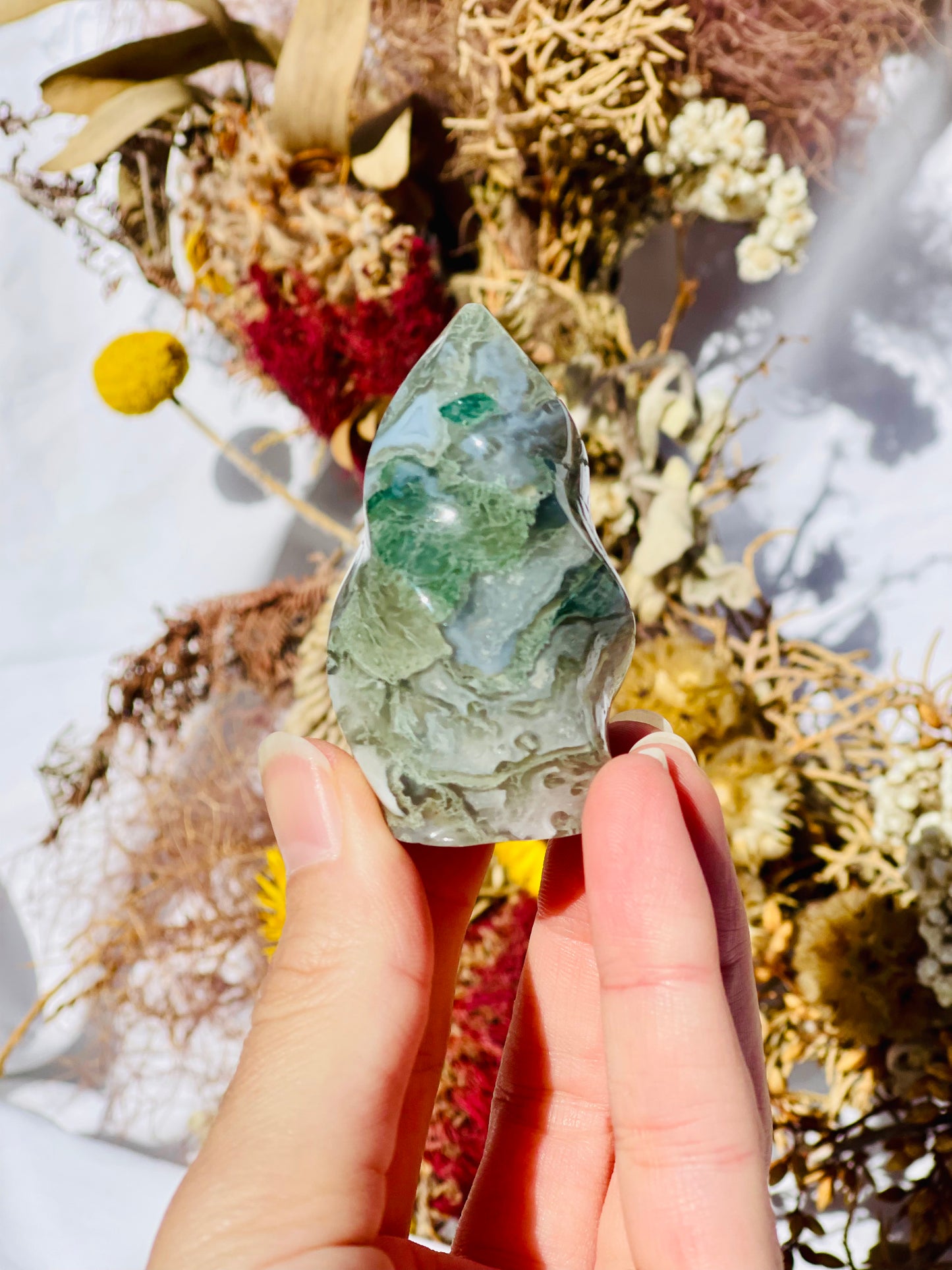 Green Moss Agate Flame D