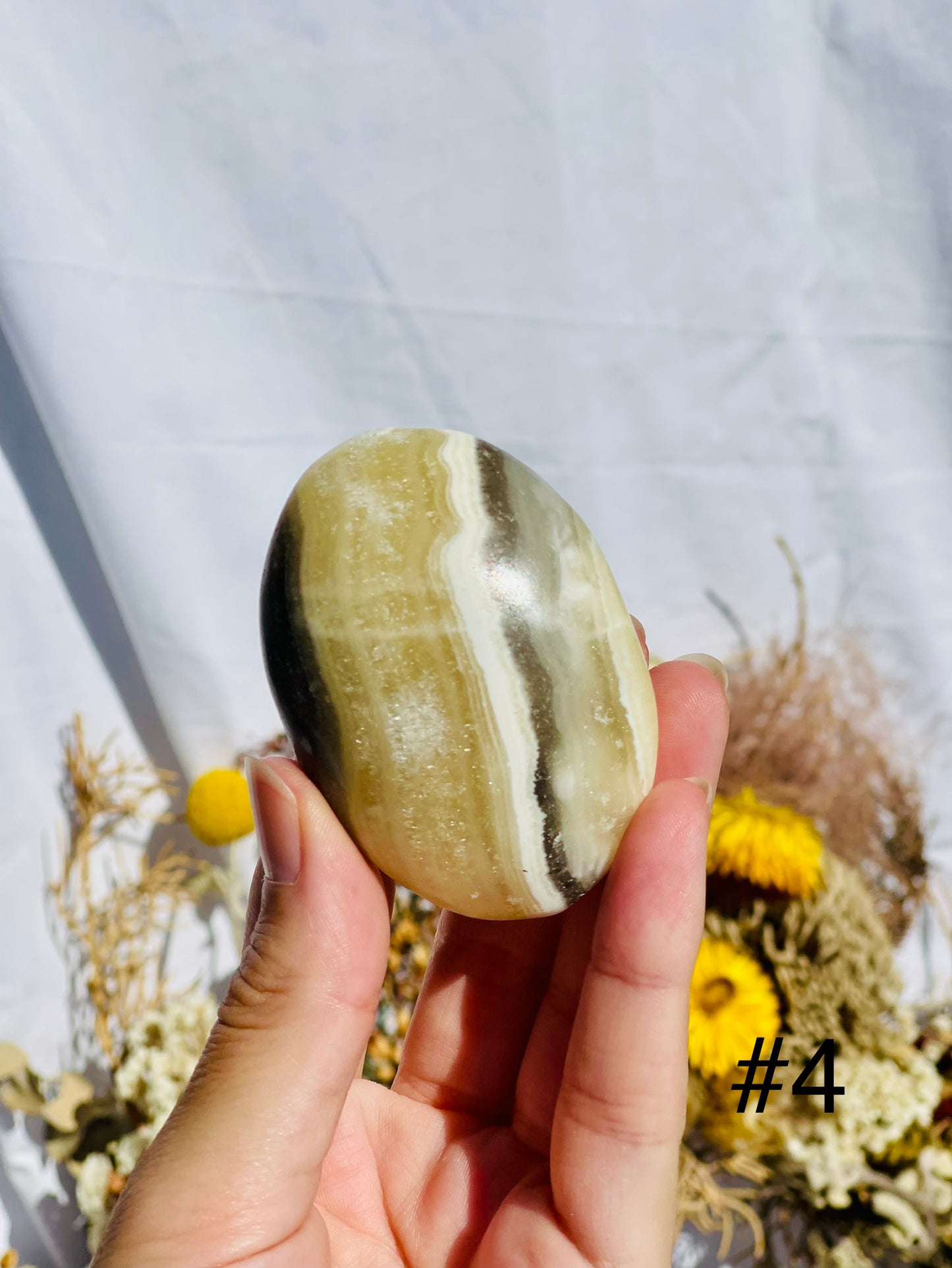 Yellow Zebra Calcite Palmstone