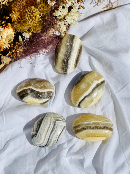 Yellow Zebra Calcite Palmstone