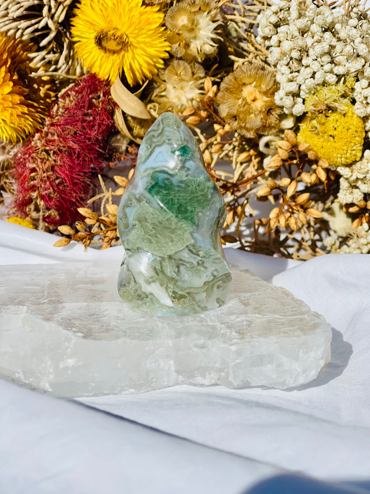 Green Moss Agate Flame D