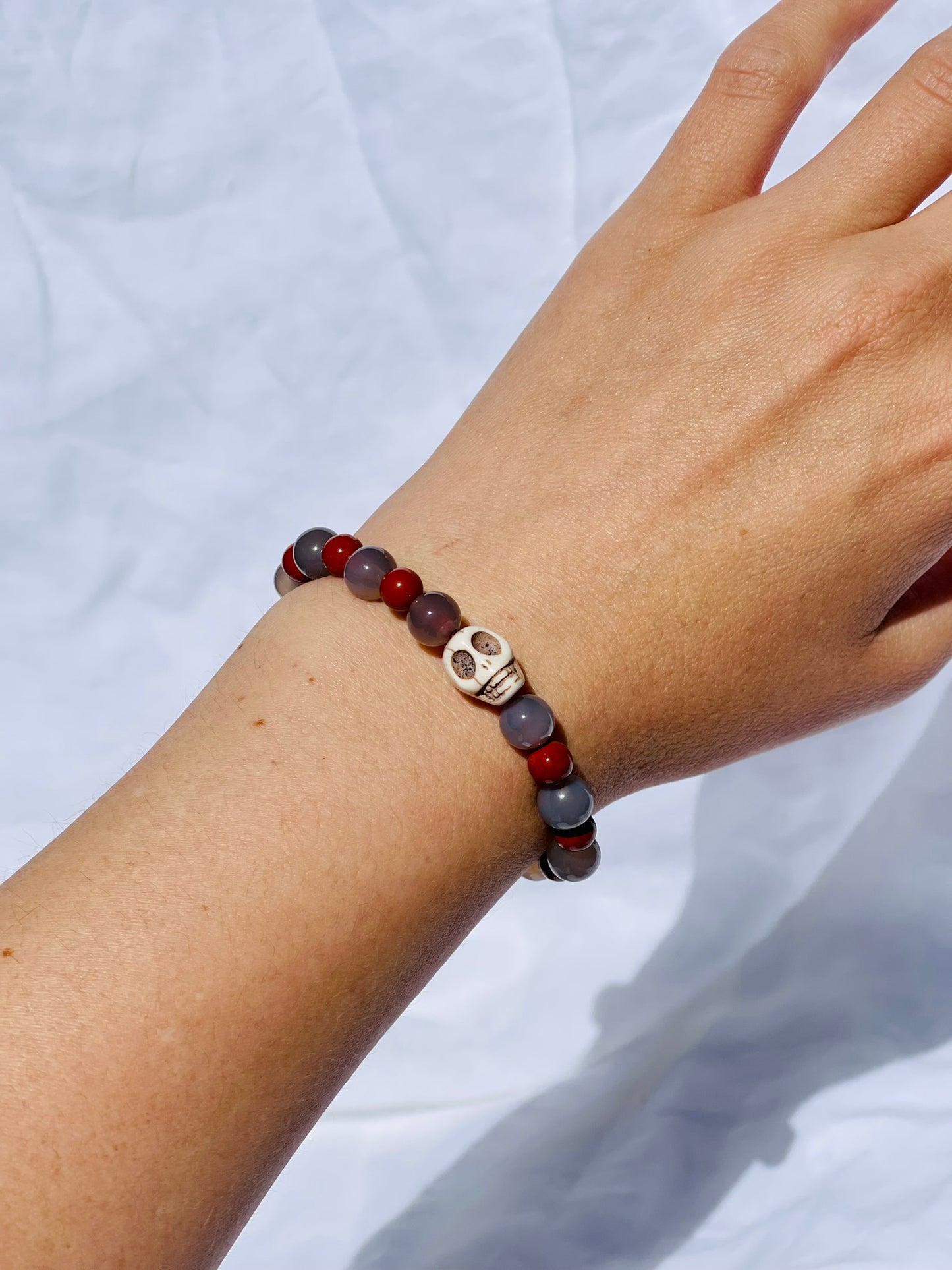Agate + Red Jasper Bracelet With Skull