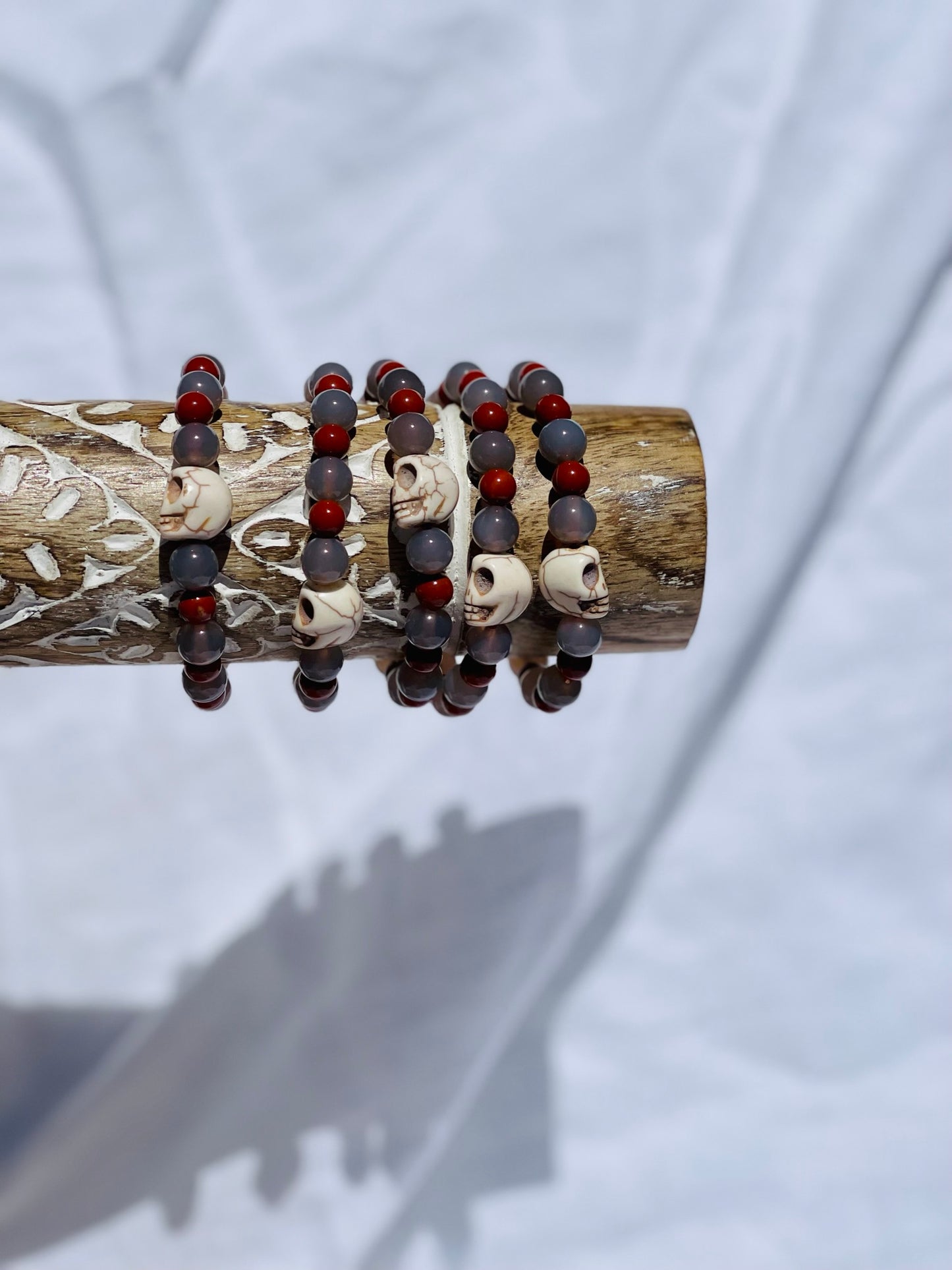 Agate + Red Jasper Bracelet With Skull