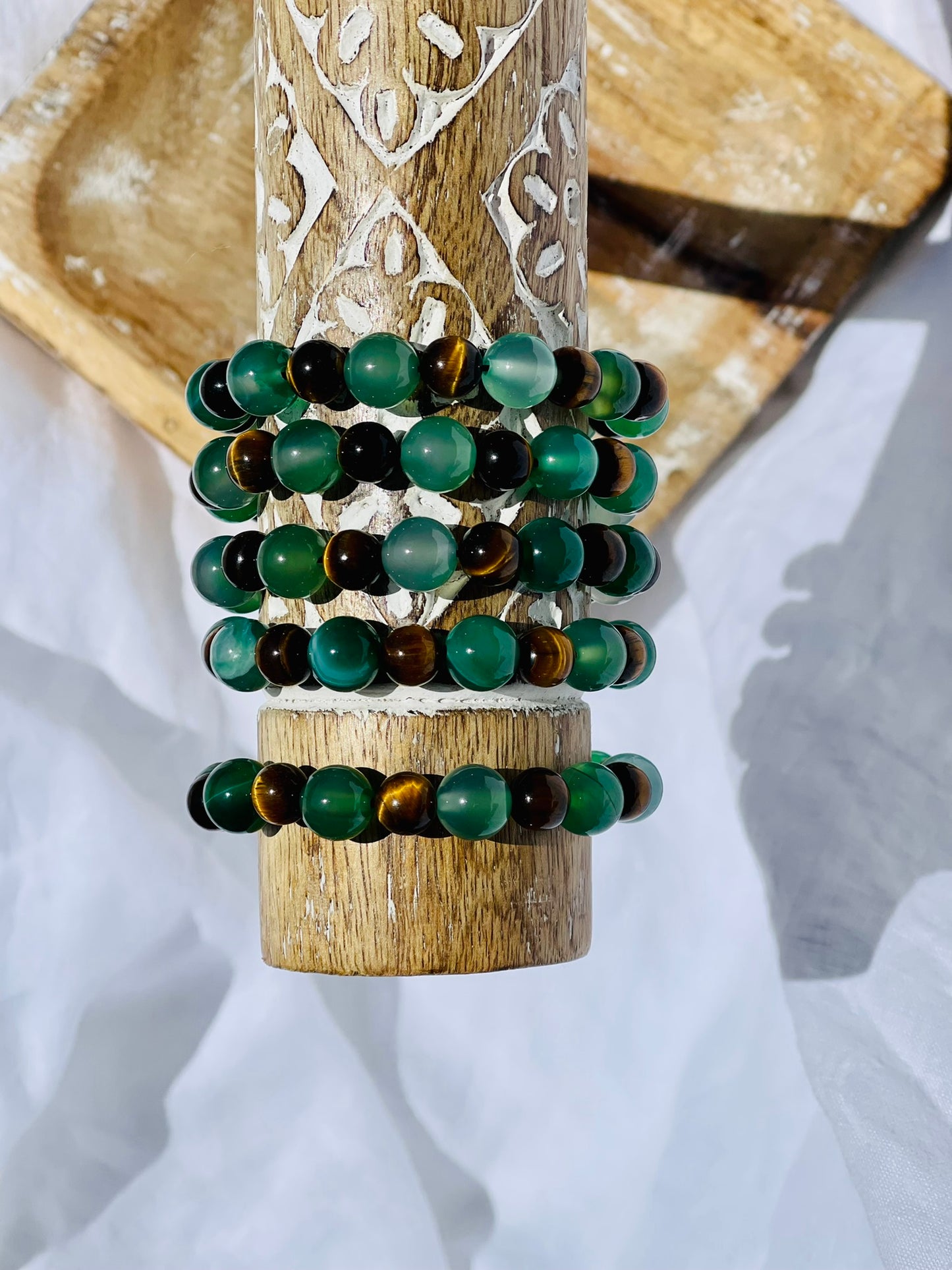 Tiger Eye + Green Agate Bracelet