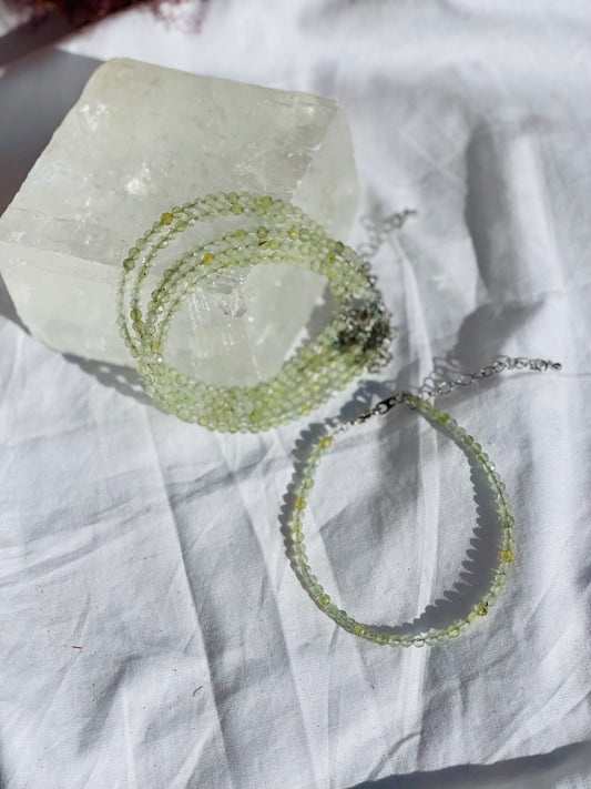 Prehnite Faceted Bead Bracelet