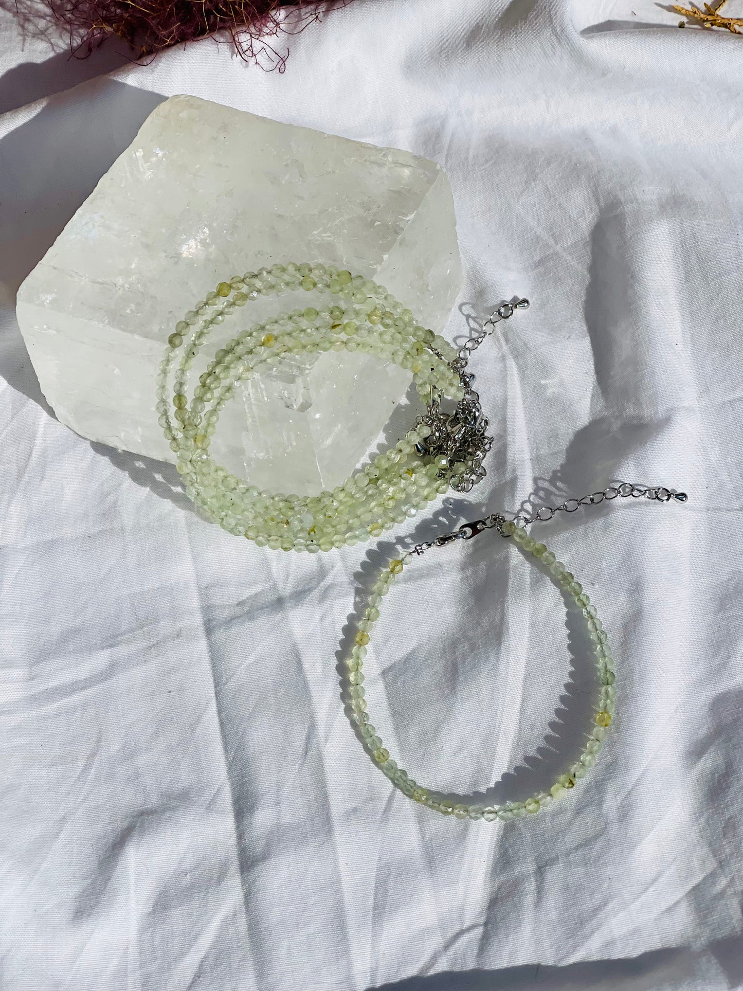 Prehnite Faceted Bead Bracelet