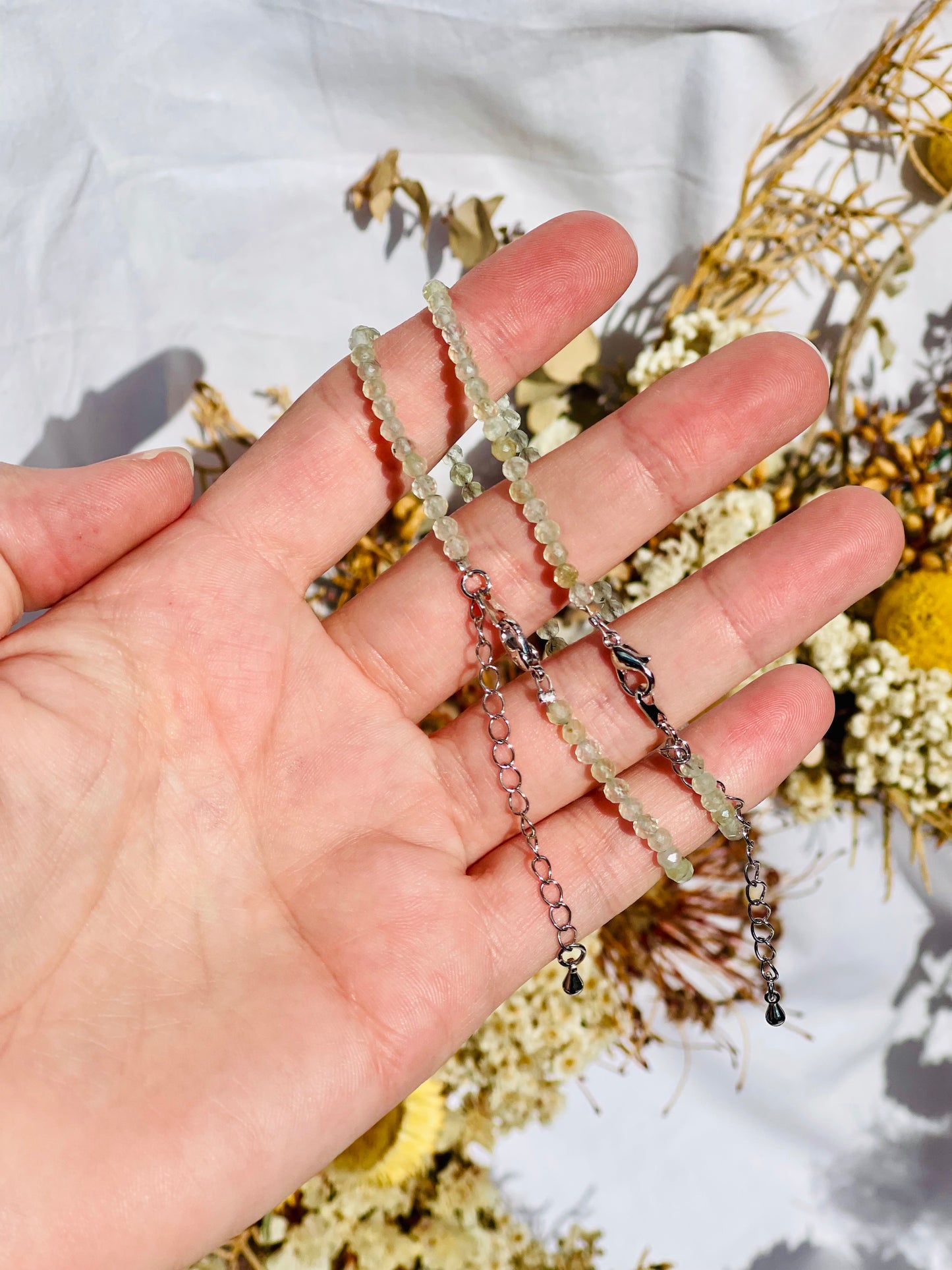 Prehnite Faceted Bead Bracelet