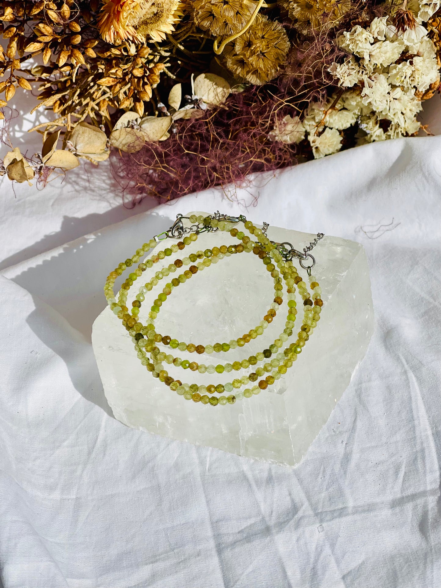 Green Garnet Faceted Bead Bracelet