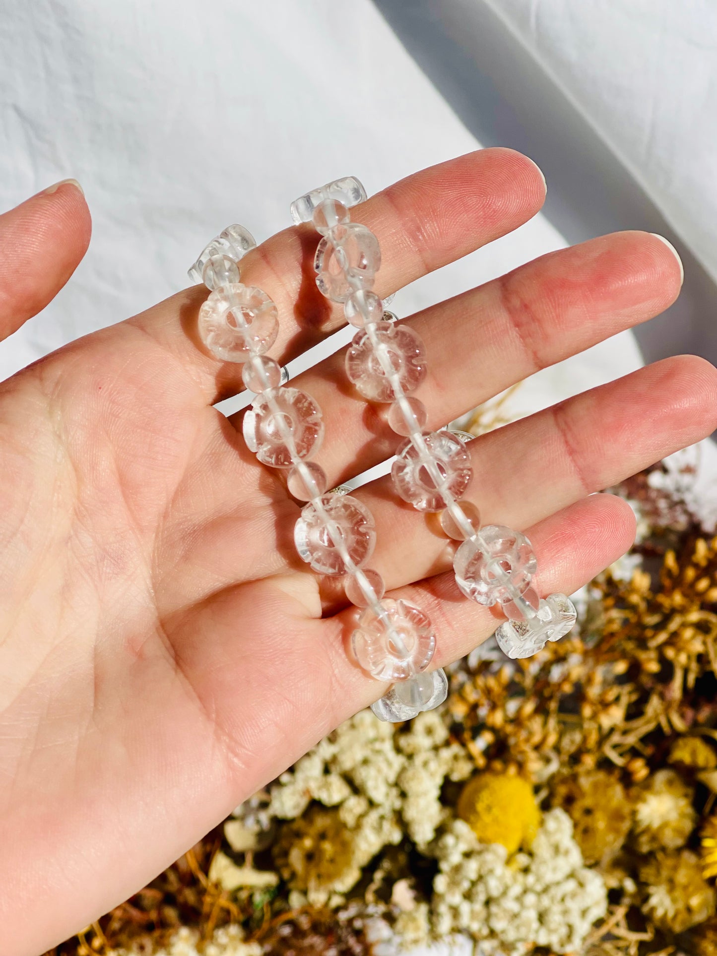 Clear Quartz Flower Bead Bracelet