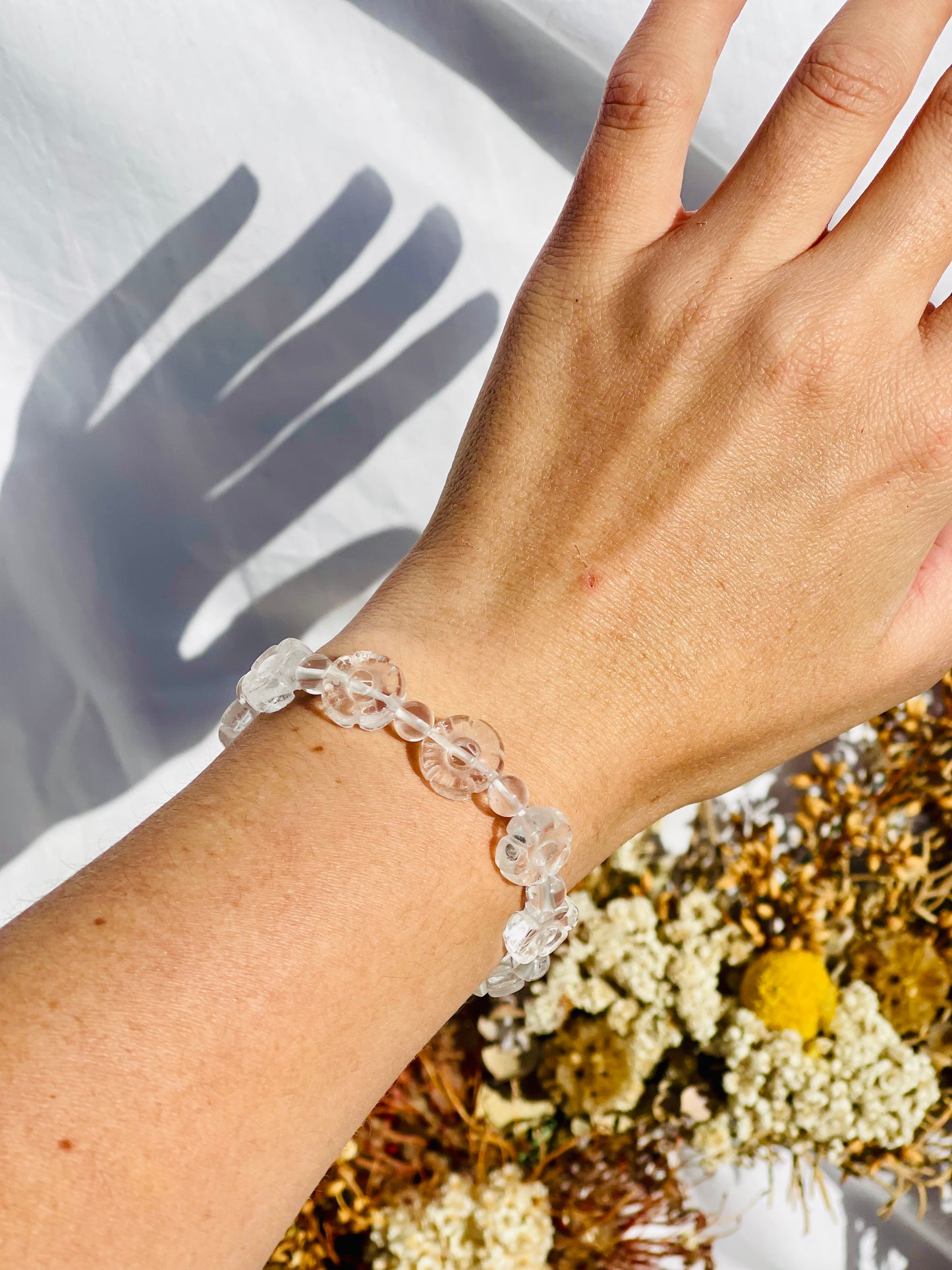 Clear Quartz Flower Bead Bracelet