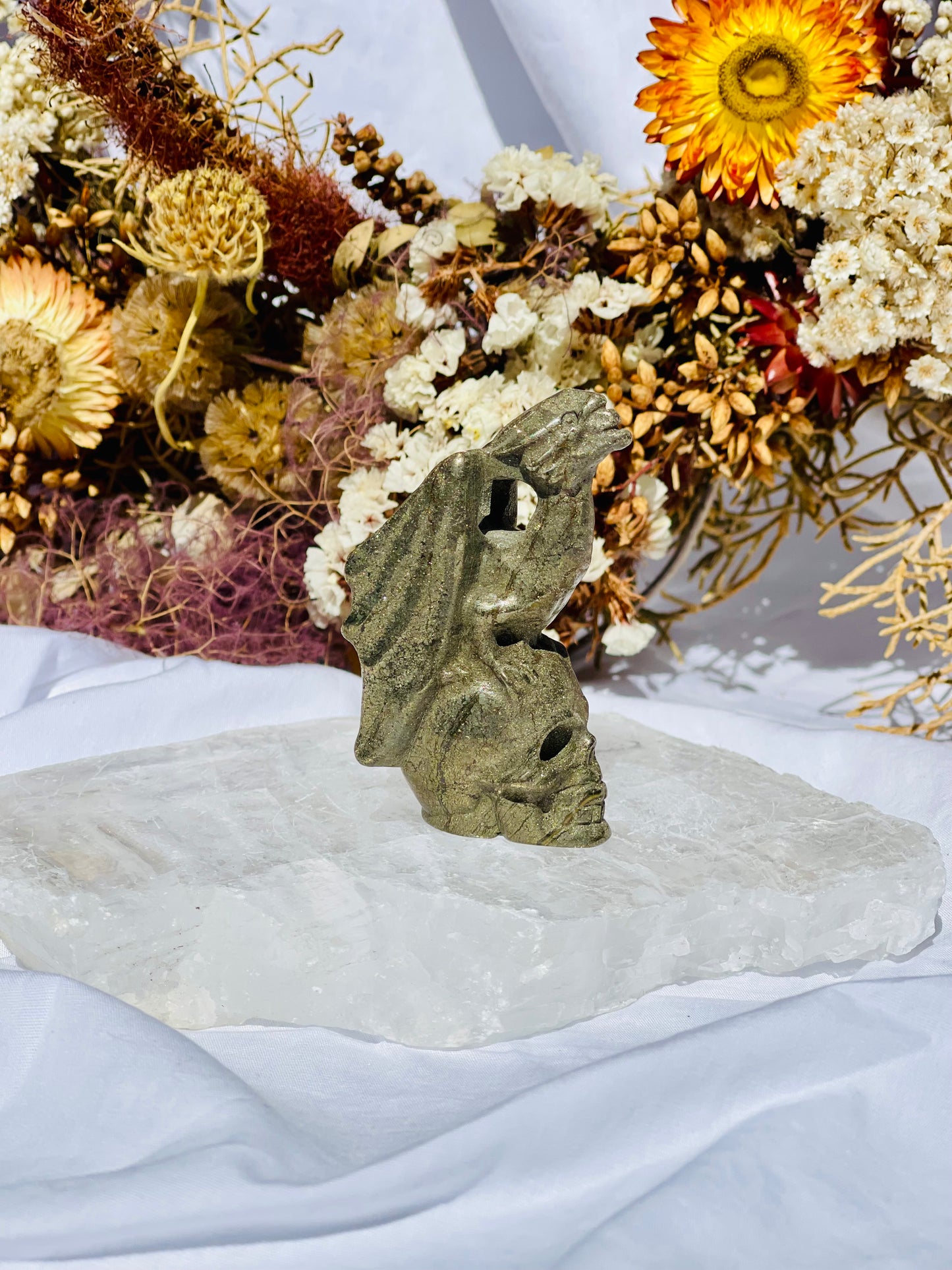 Pyrite Skull With Dragon