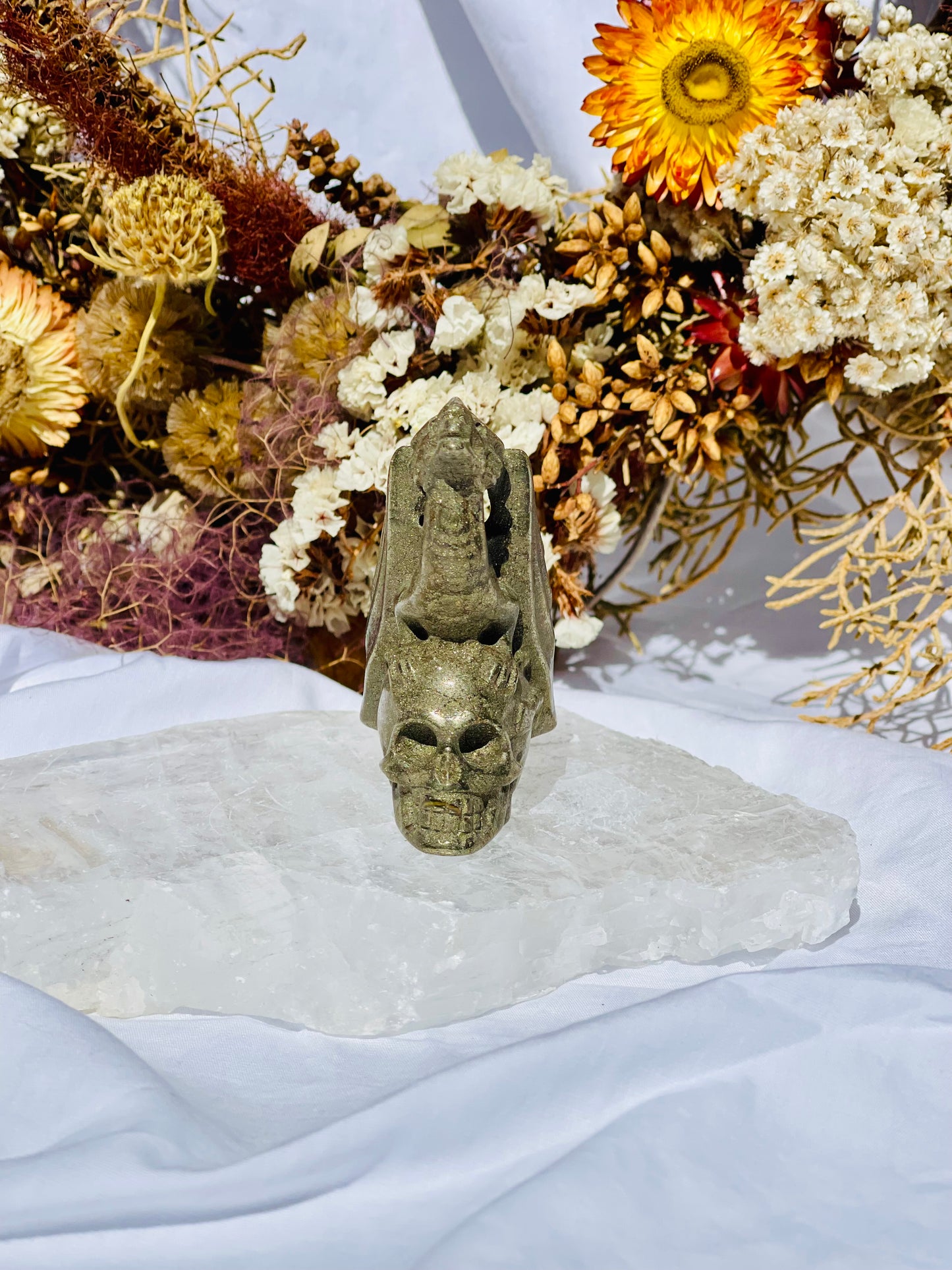 Pyrite Skull With Dragon