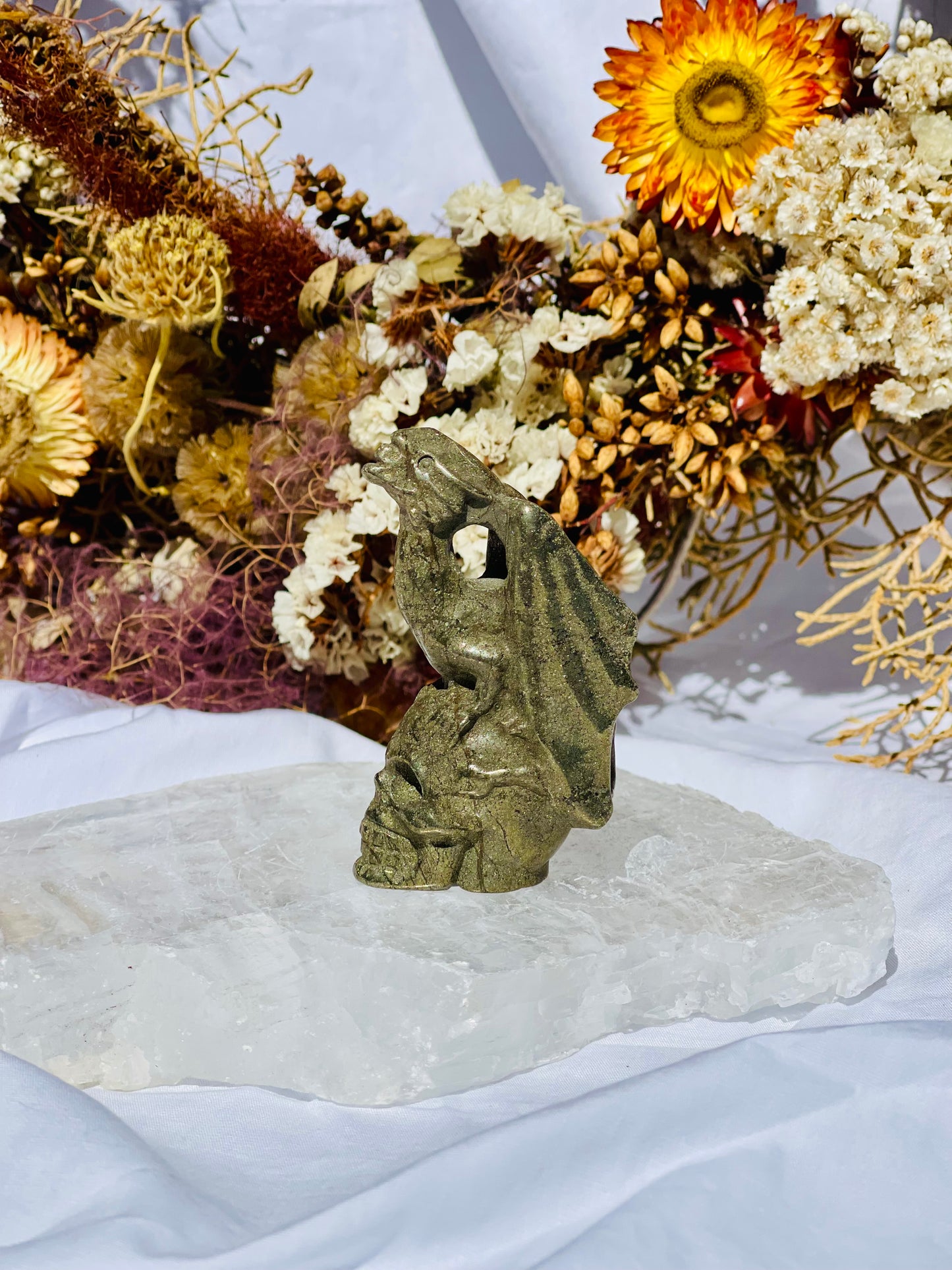 Pyrite Skull With Dragon