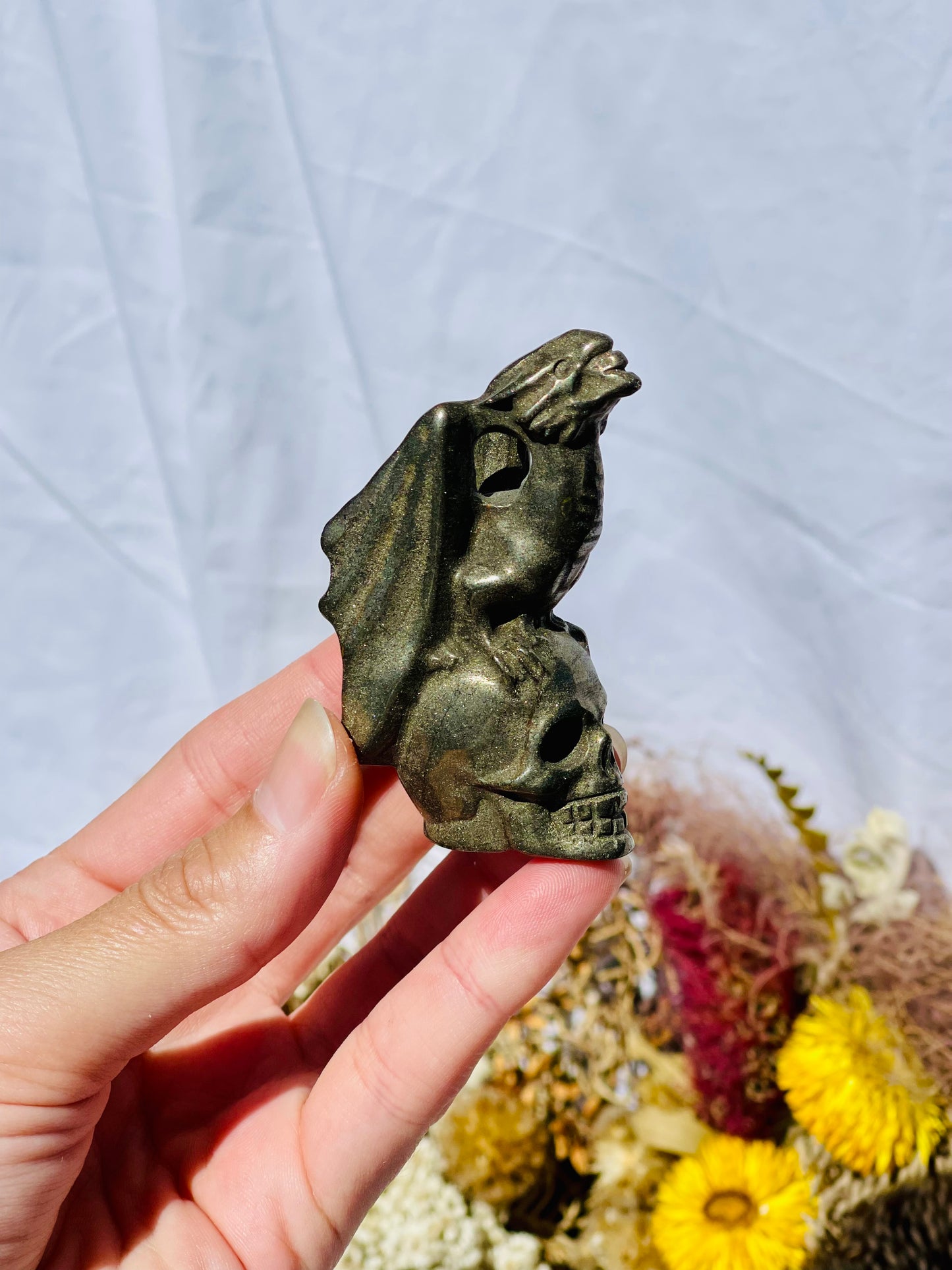 Pyrite Skull With Dragon