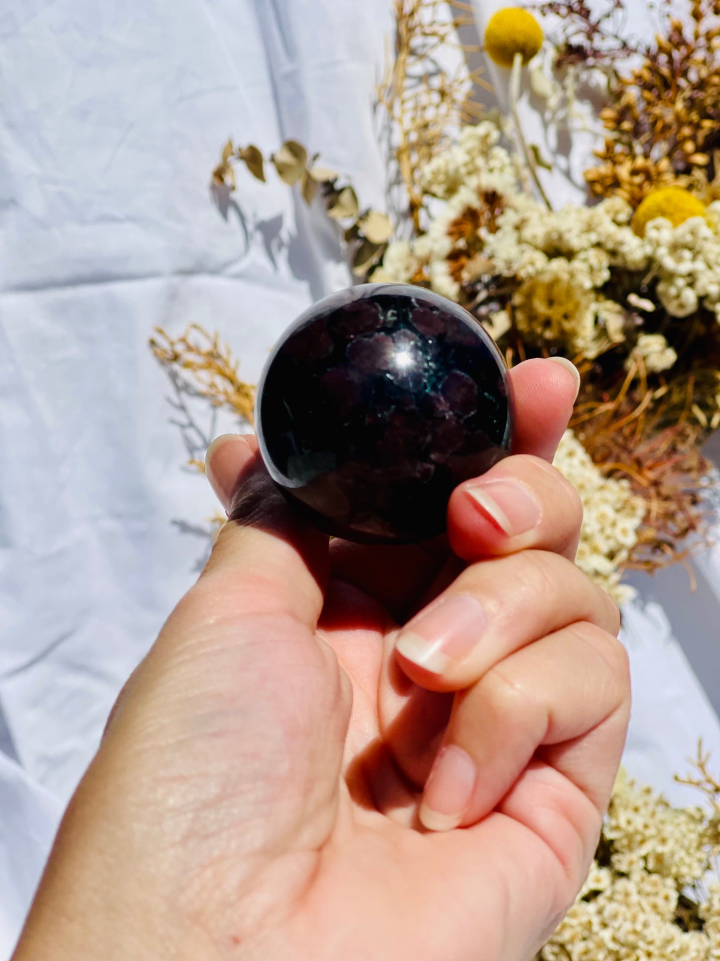Astrophyllite & Garnet Sphere