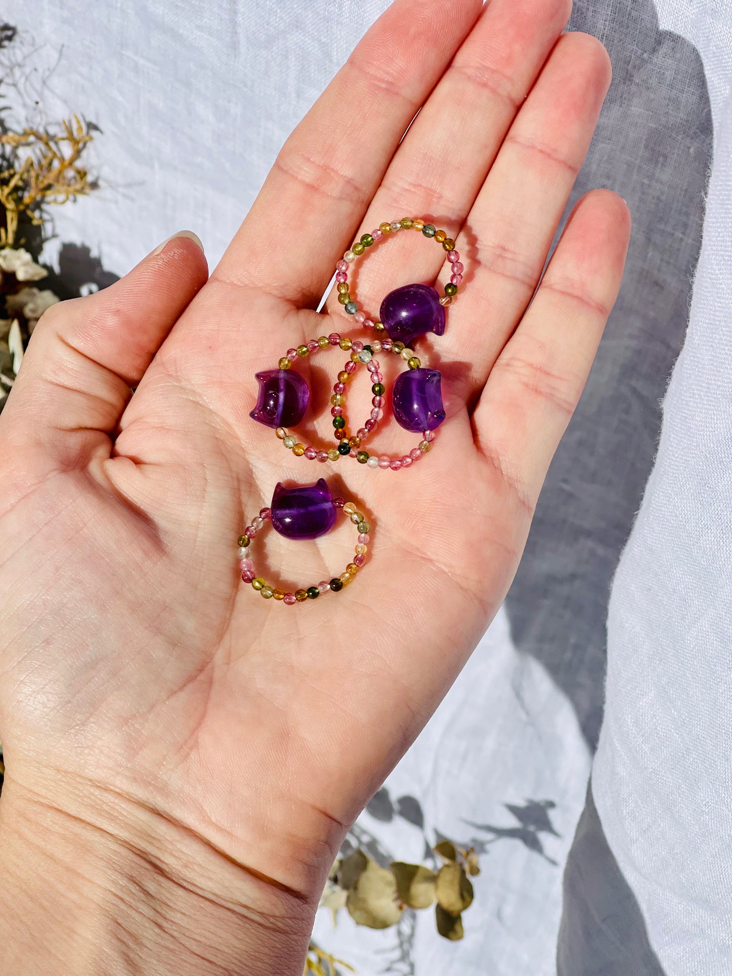 Tourmaline With Fluorite Cat Ring