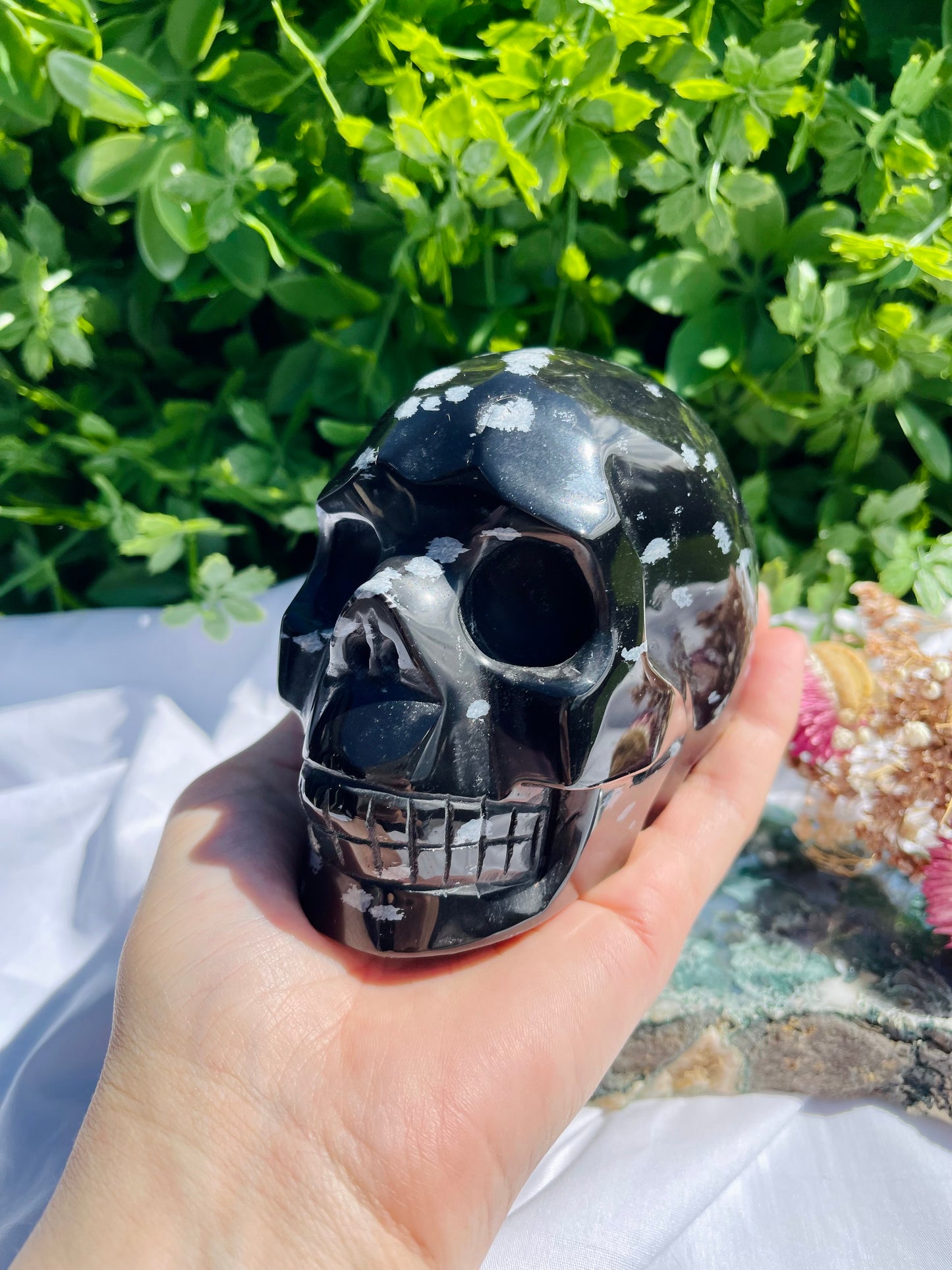 Snow Flake Obsidian Skull