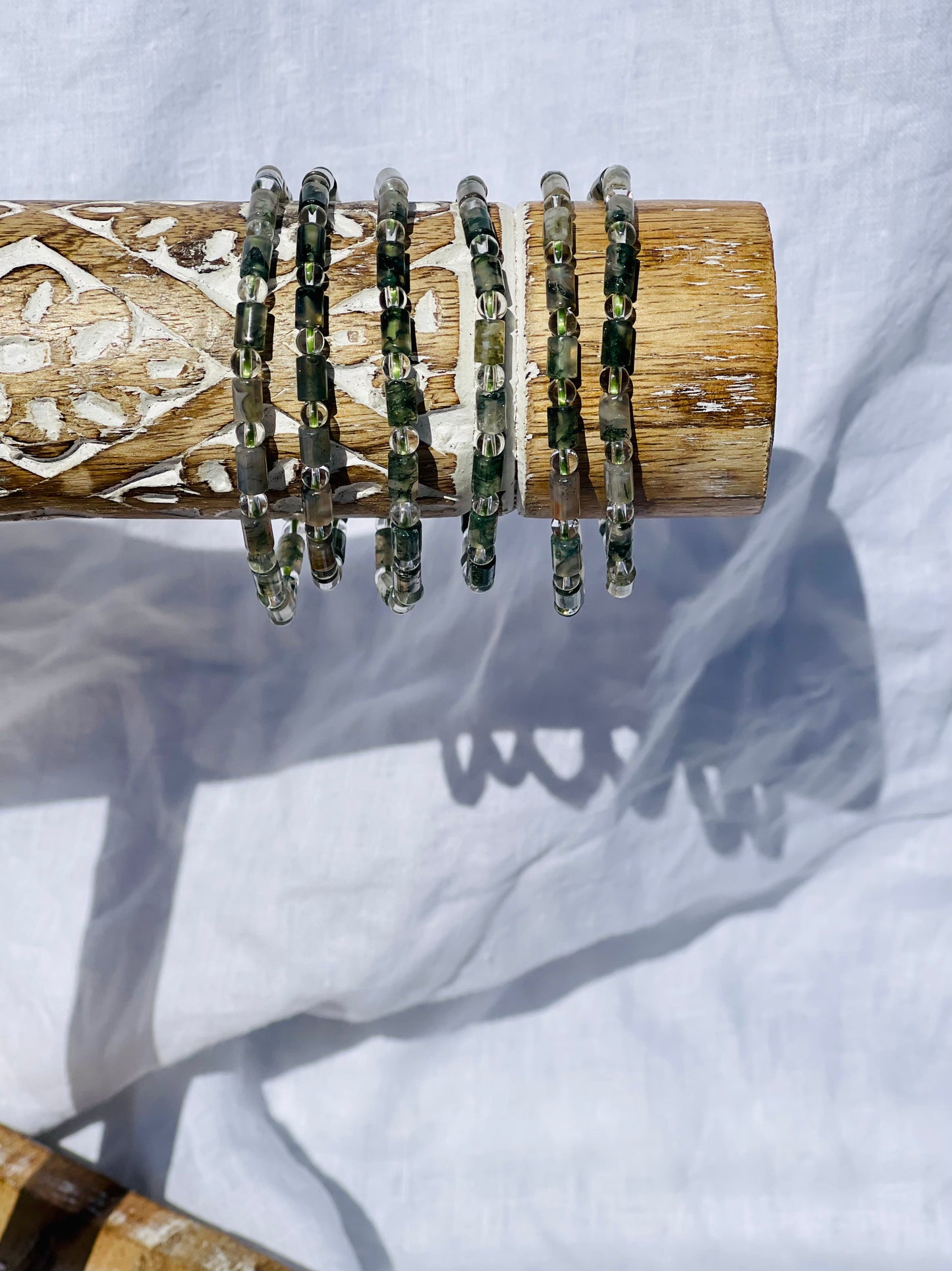 Green Moss Agate / Clear Quartz Bracelet