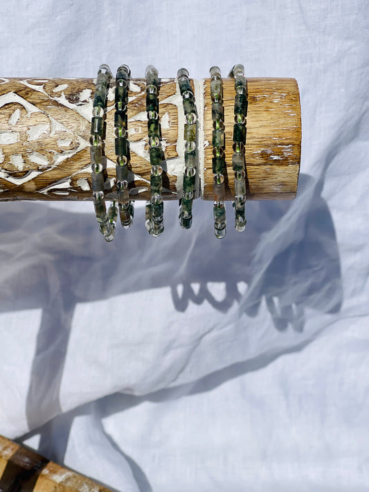Green Moss Agate / Clear Quartz Bracelet