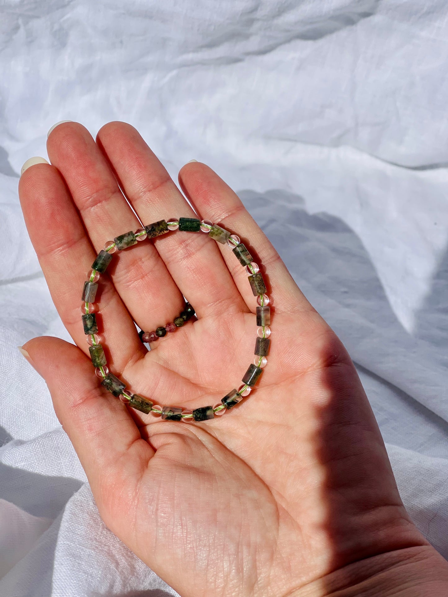 Green Moss Agate / Clear Quartz Bracelet