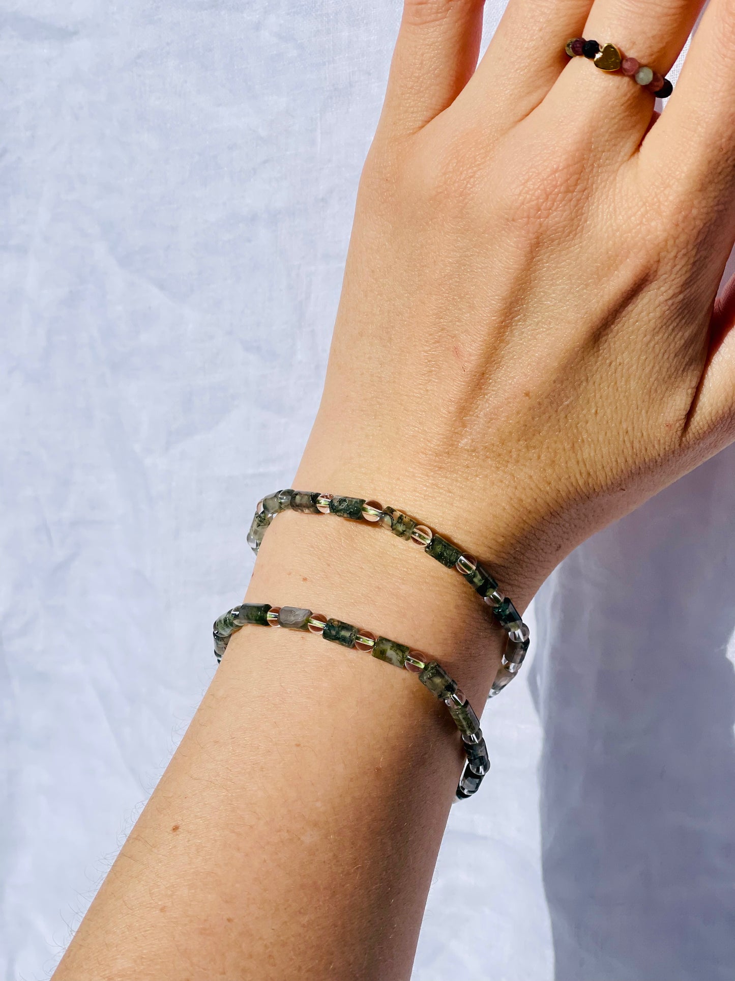 Green Moss Agate / Clear Quartz Bracelet