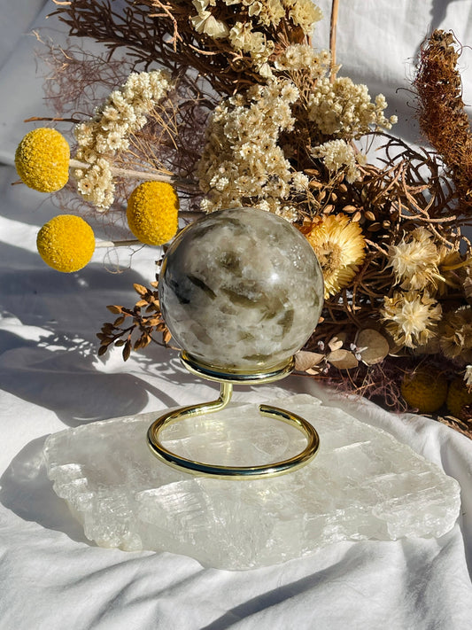 Green Tourmaline & Quartz Sphere