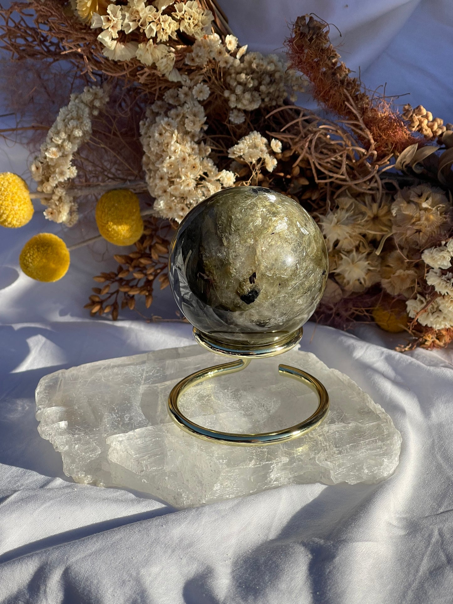 Green Mica & Smokey Quartz Sphere #3