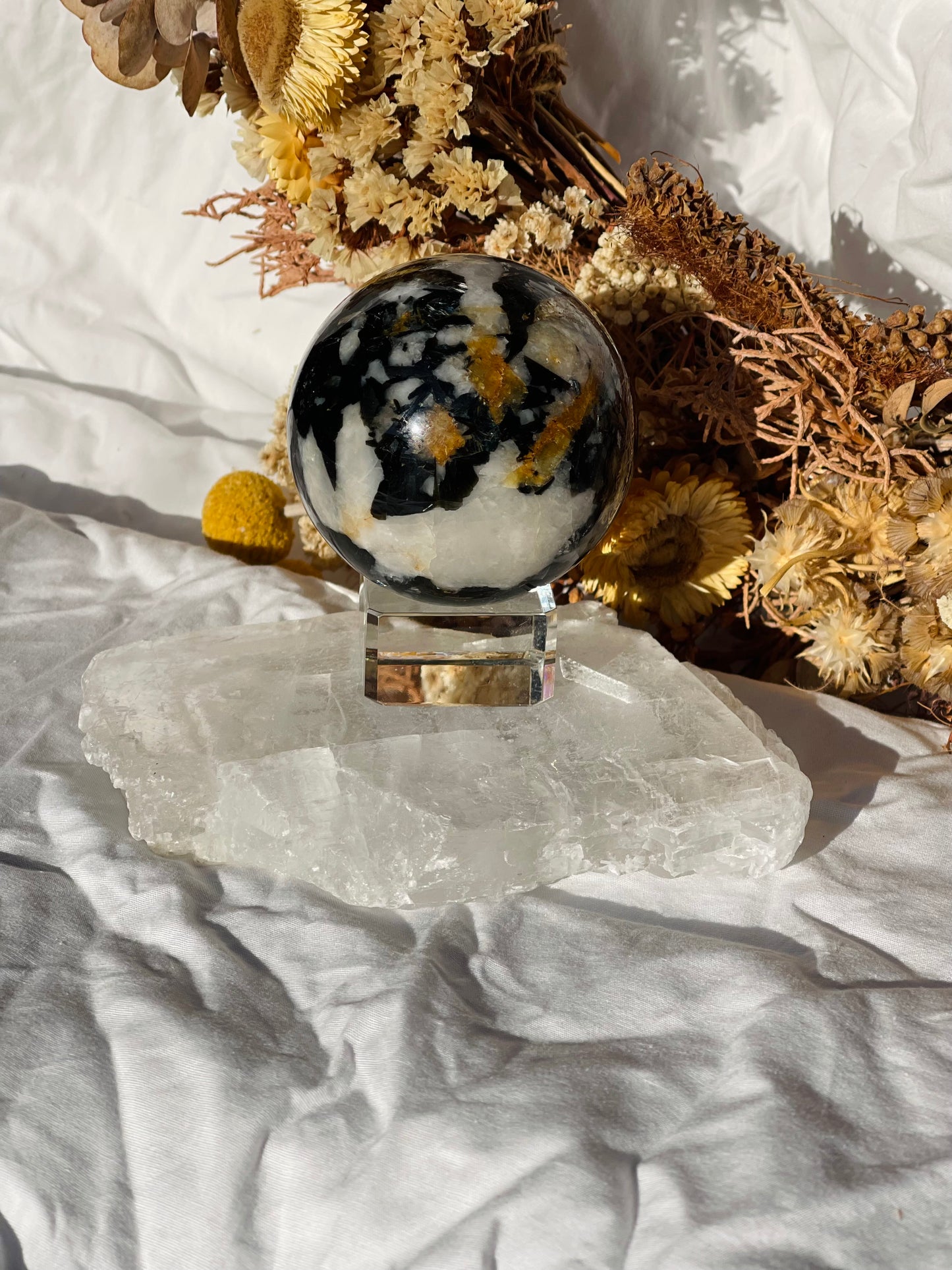 Yellow Tourmaline | Black Tourmaline | Mica | Quartz Sphere