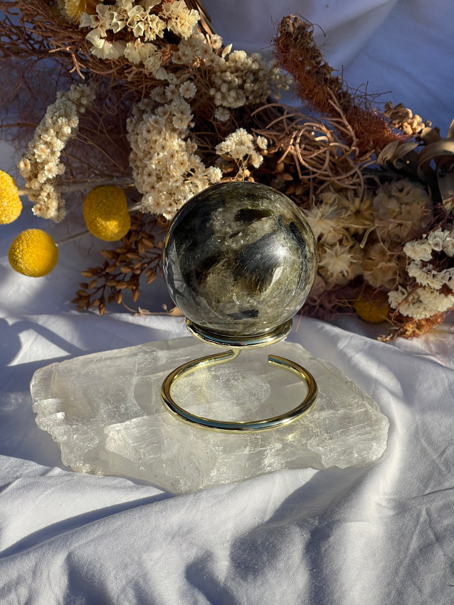Green Mica & Smokey Quartz Sphere #2