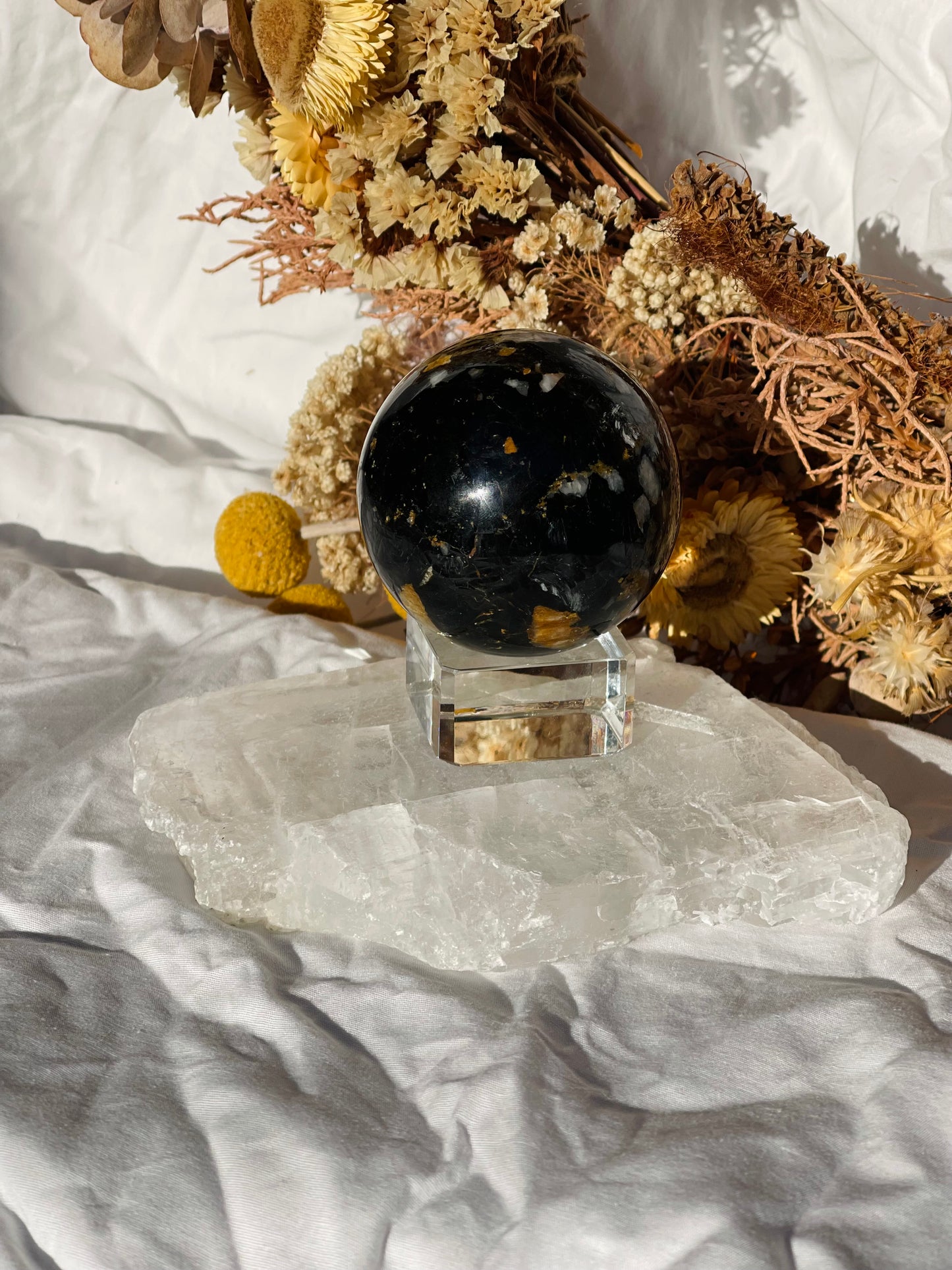 Yellow Tourmaline | Black Tourmaline | Mica | Quartz Sphere