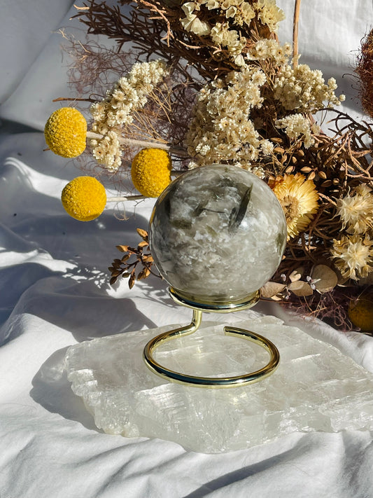 Green Tourmaline & Quartz Sphere