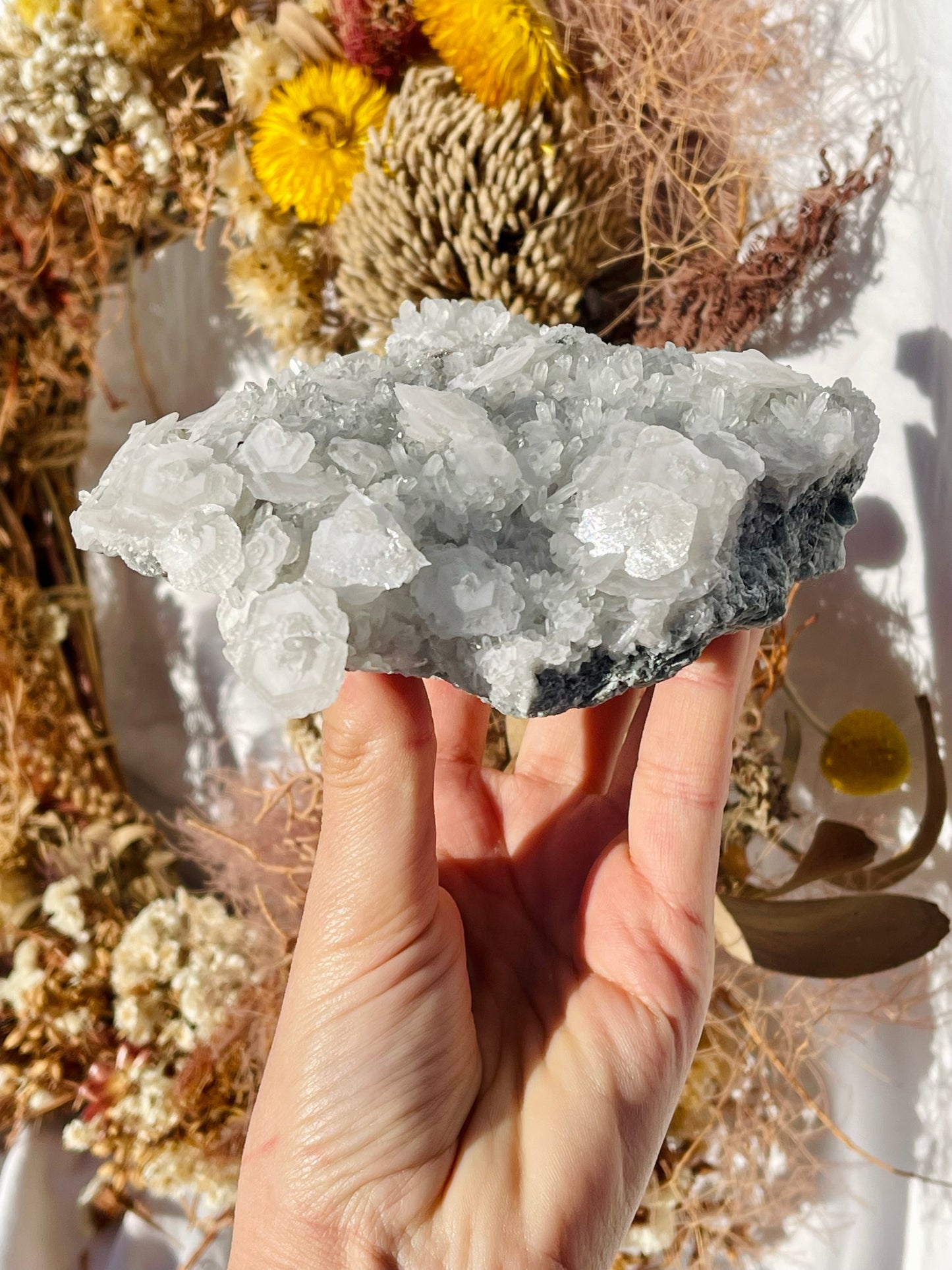 Pagoda Calcite With Quartz Cluster