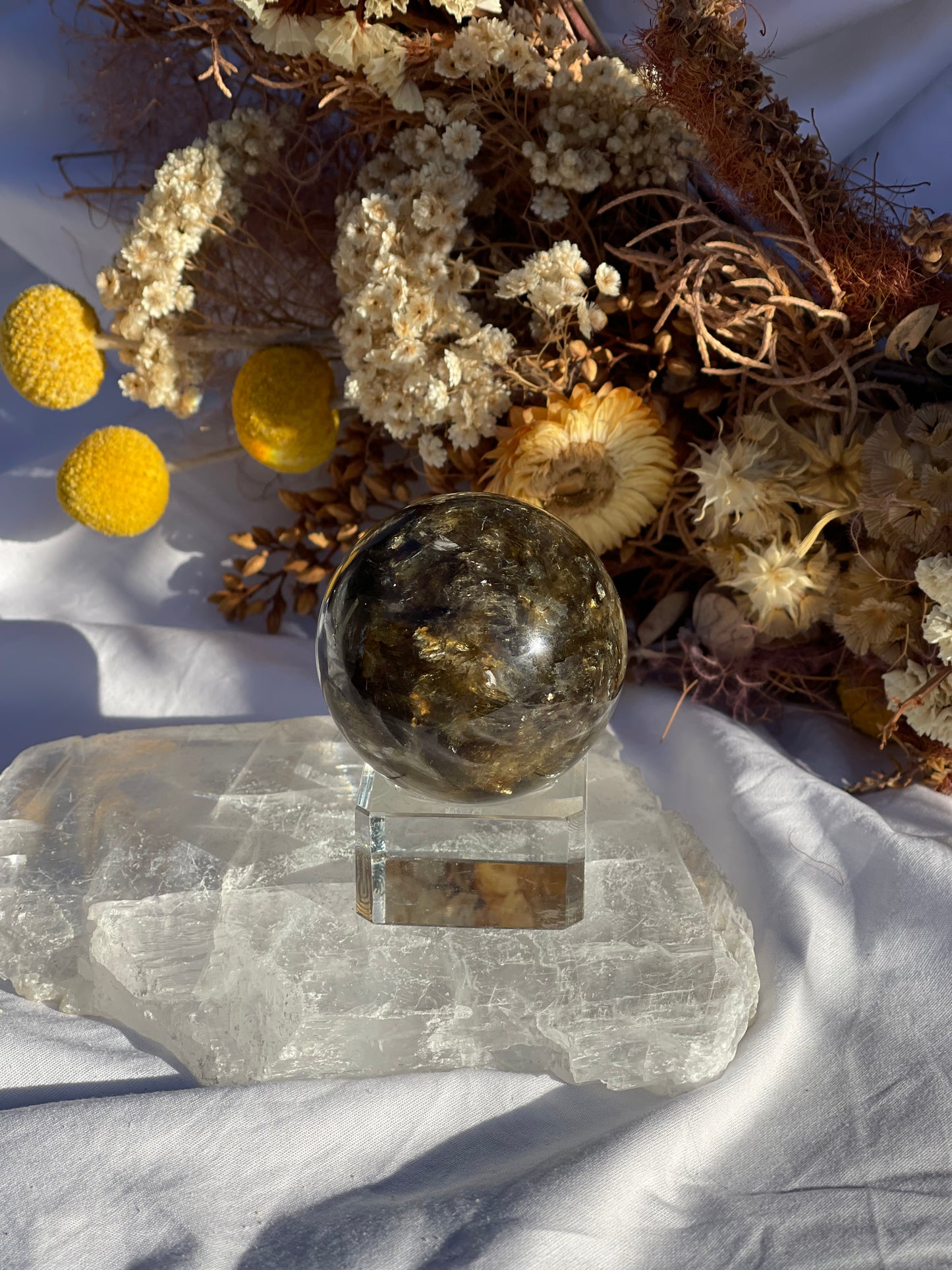 Green Mica & Smokey Quartz Sphere #1