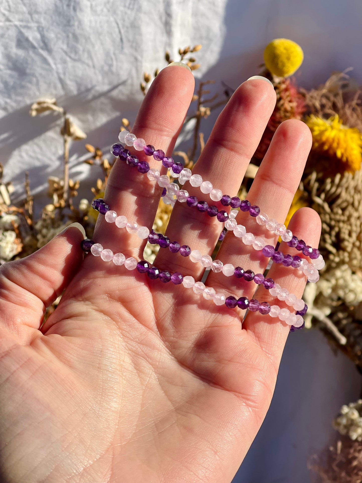 Facet Rose Quartz & Amethyst Bracelet