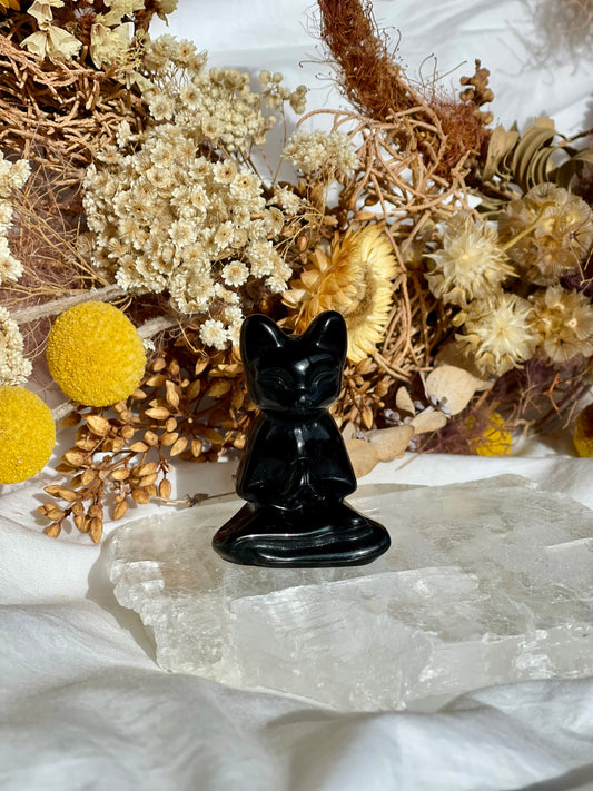 Black Obsidian Namaste Cat